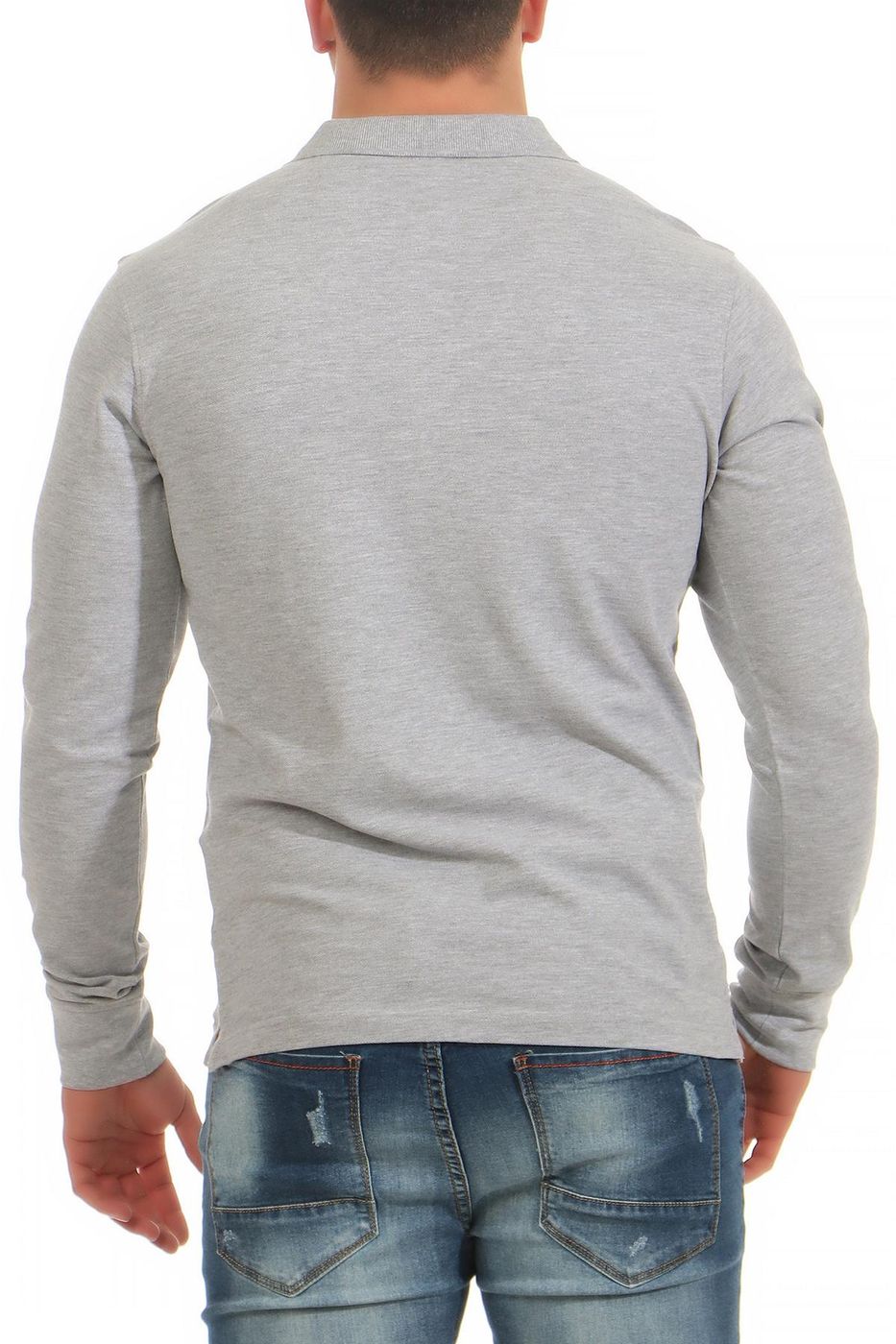 langärmliges Poloshirt für Herren mit guter Passform und robuster Baumwolle in Grau meliert
