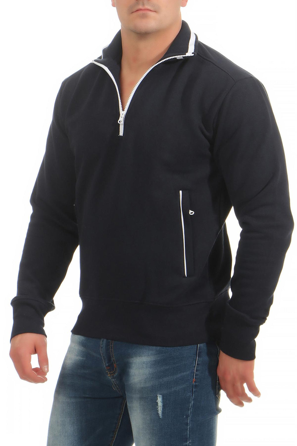 günstiger Herren Pullover mit Stehkragen in Dunkelblau