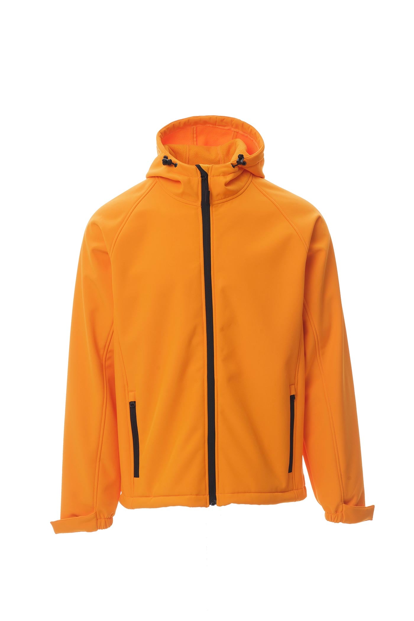 Herren Softshelljacke mit Kapuze und Reißverschlusstaschen in Orange