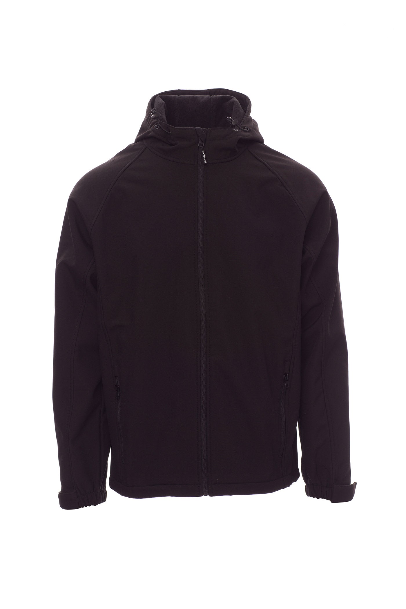 Herren Softshelljacke mit Kapuze und Reißverschlusstaschen in Schwarz