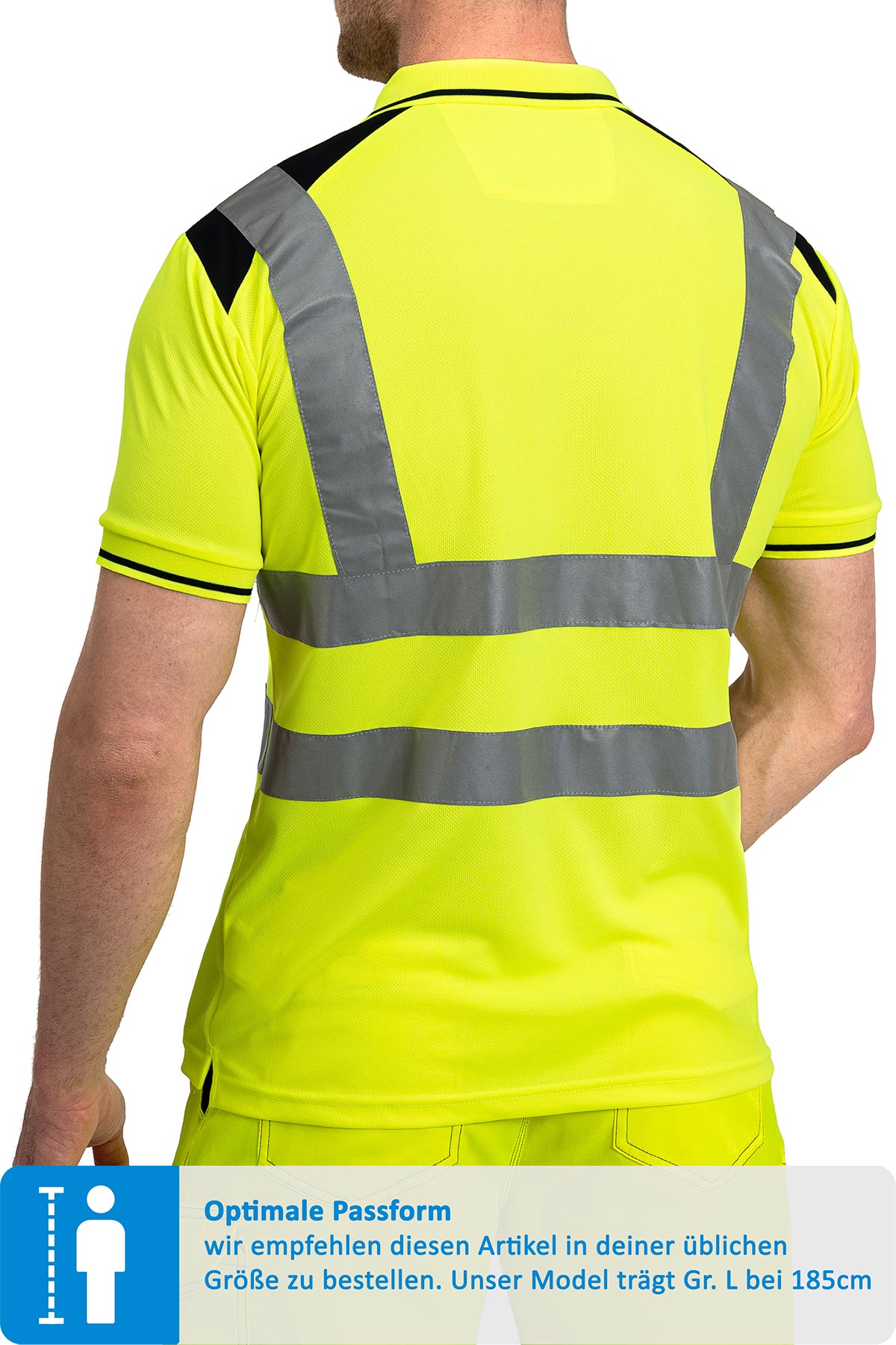 Arbeitspoloshirt fuer Maenner Warnschutz mit Reflexstreifen in Neongelb