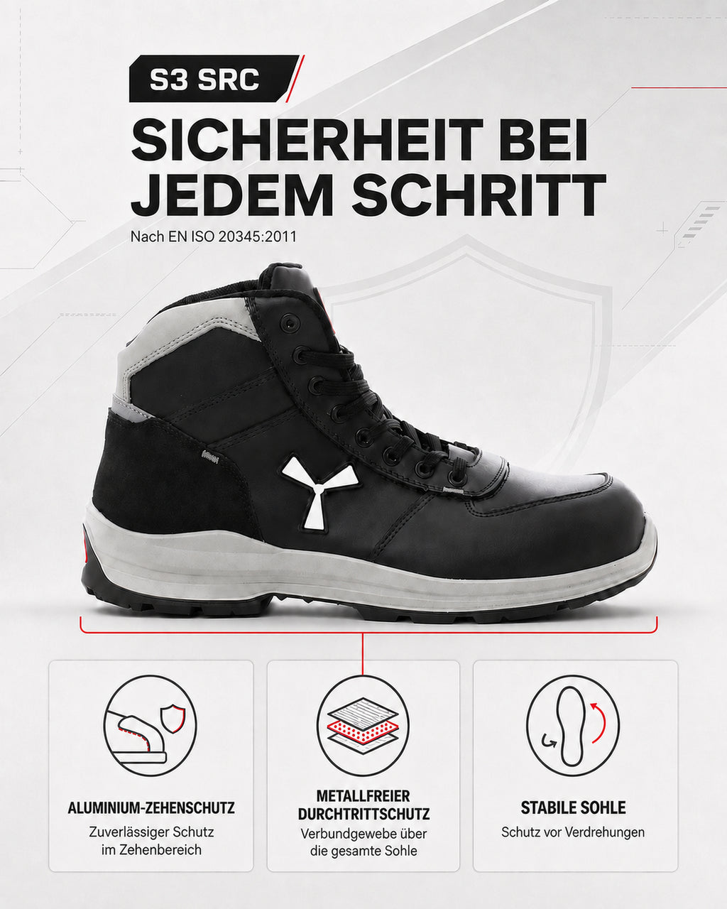 Herren Sicherheitsschuh Arbeitsschuh S3 Leder knöchelhoch Get Force