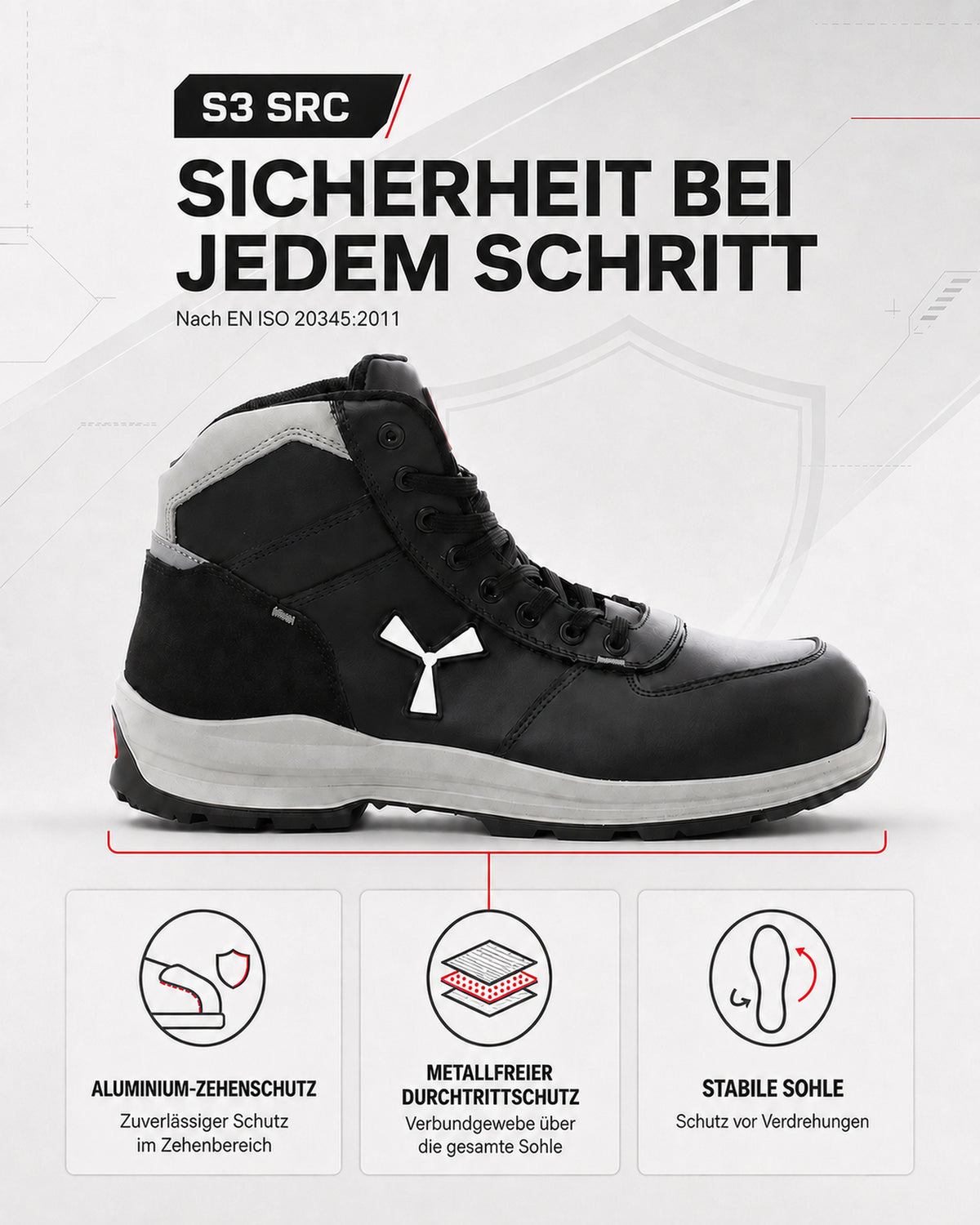 Herren Sicherheitsschuh Arbeitsschuh S3 Leder knöchelhoch Get Force