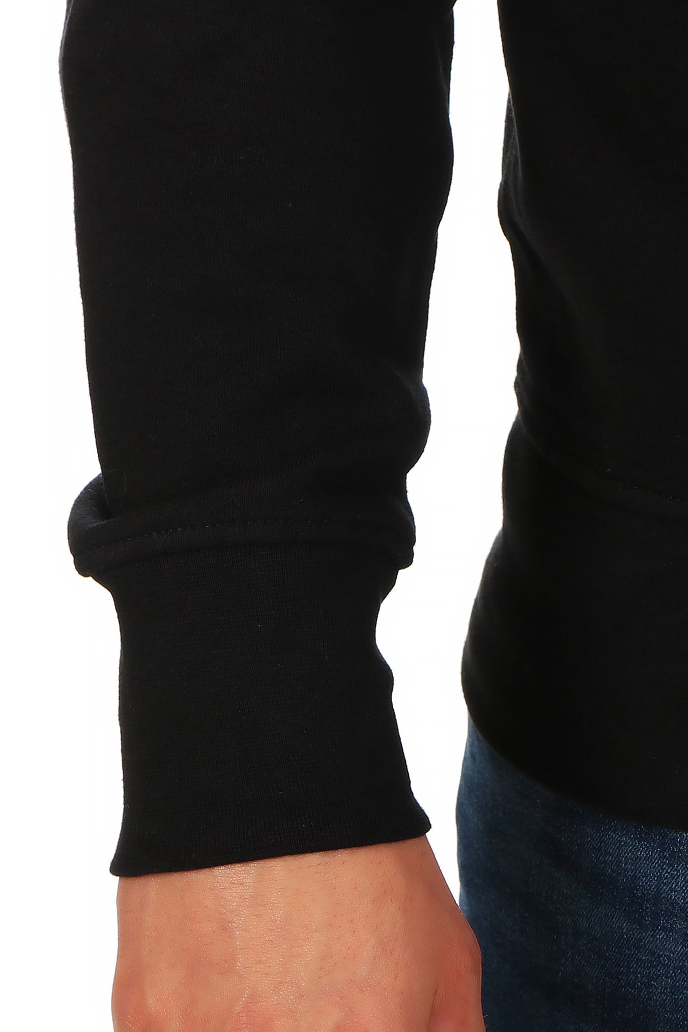 Herren Sweatshirtsjacke mit Feinripp an Ärmeln und Taille in Schwarz