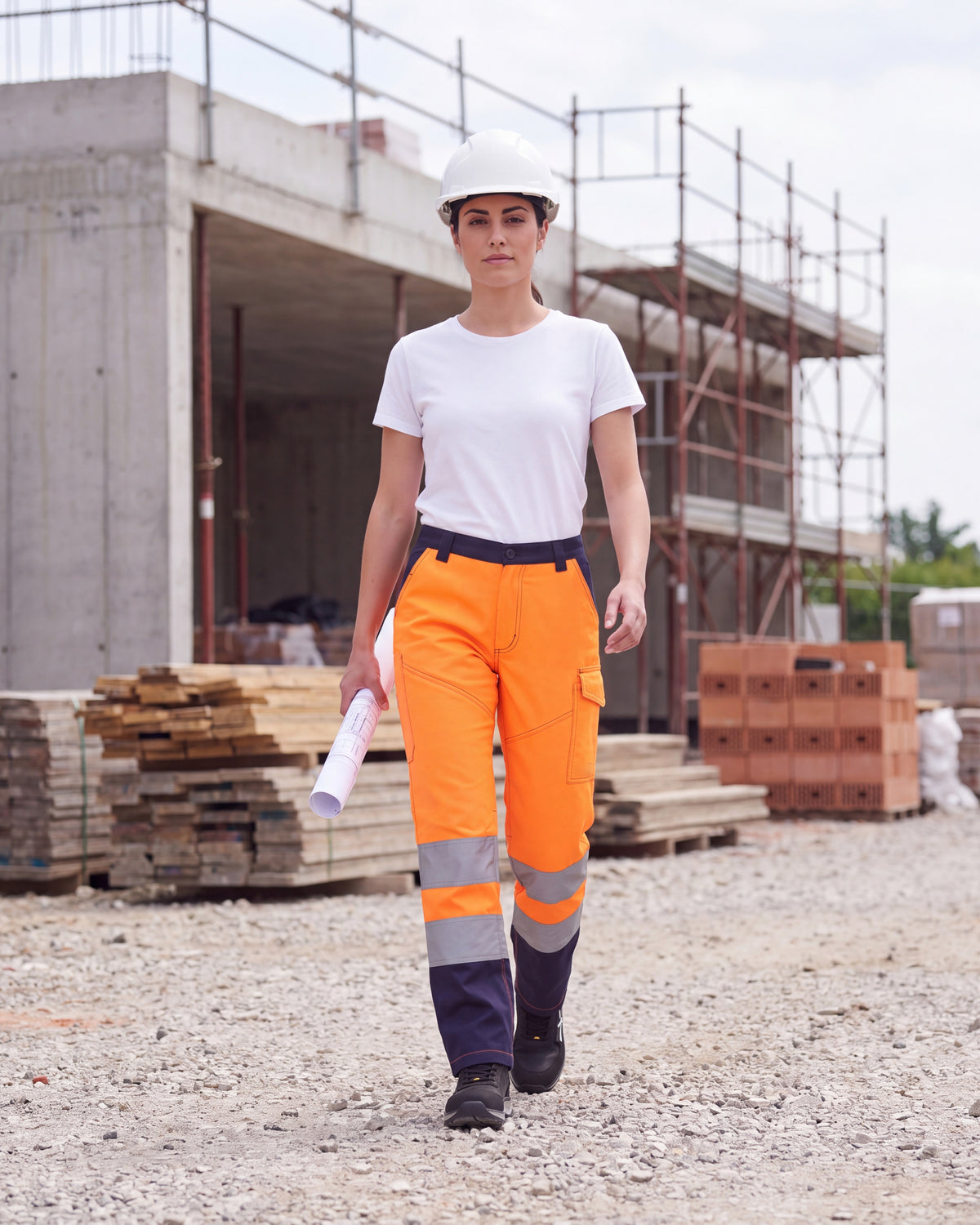 Damen Warnschutzhose Arbeitshose Orange / Gelb Charter