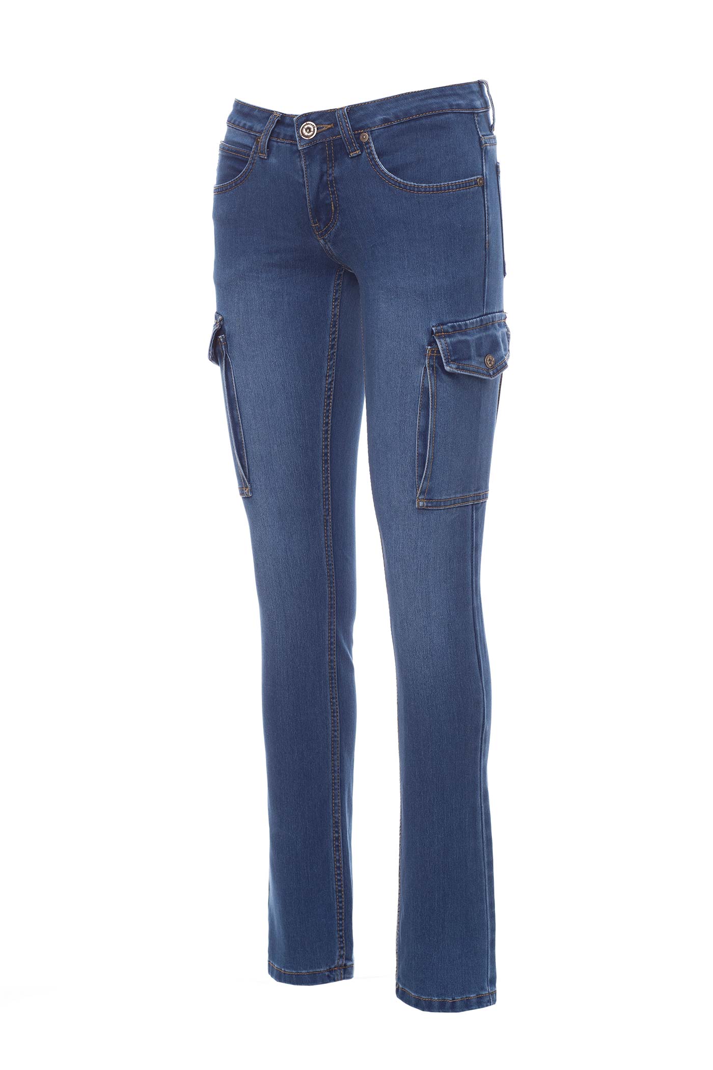 Damen Jeans Arbeitshose mit funktionalen Taschen für den Arbeitsalltag in Blau