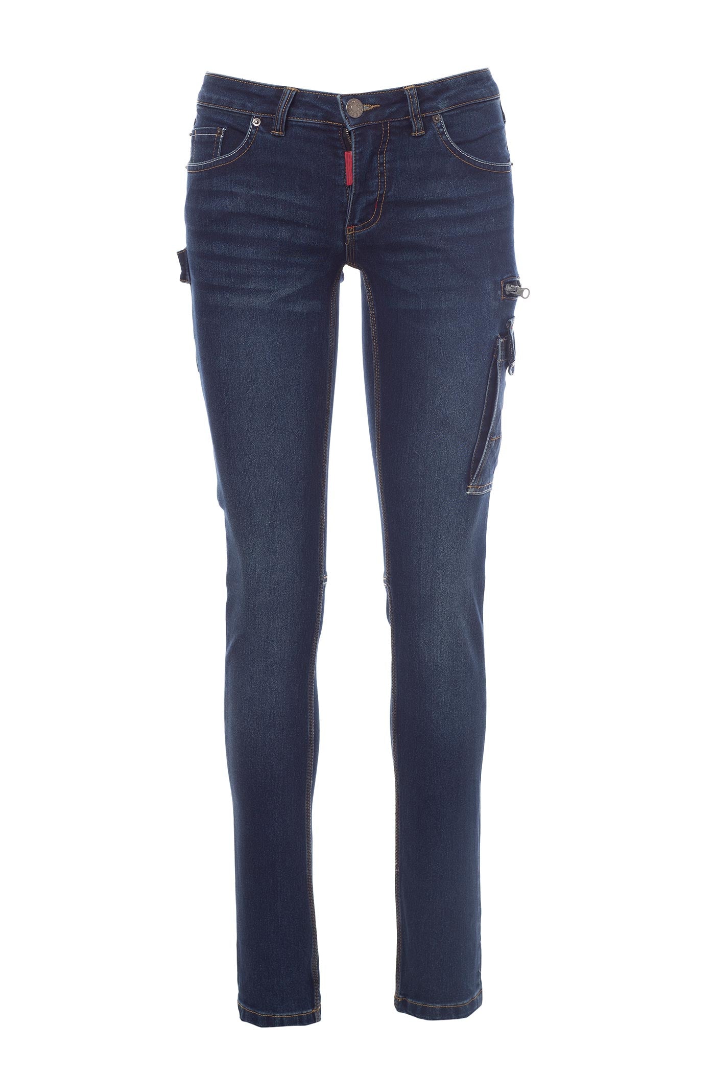 Damen Arbeitshose im Jeans-Design mit funktionalen Taschen in Dunkelblau