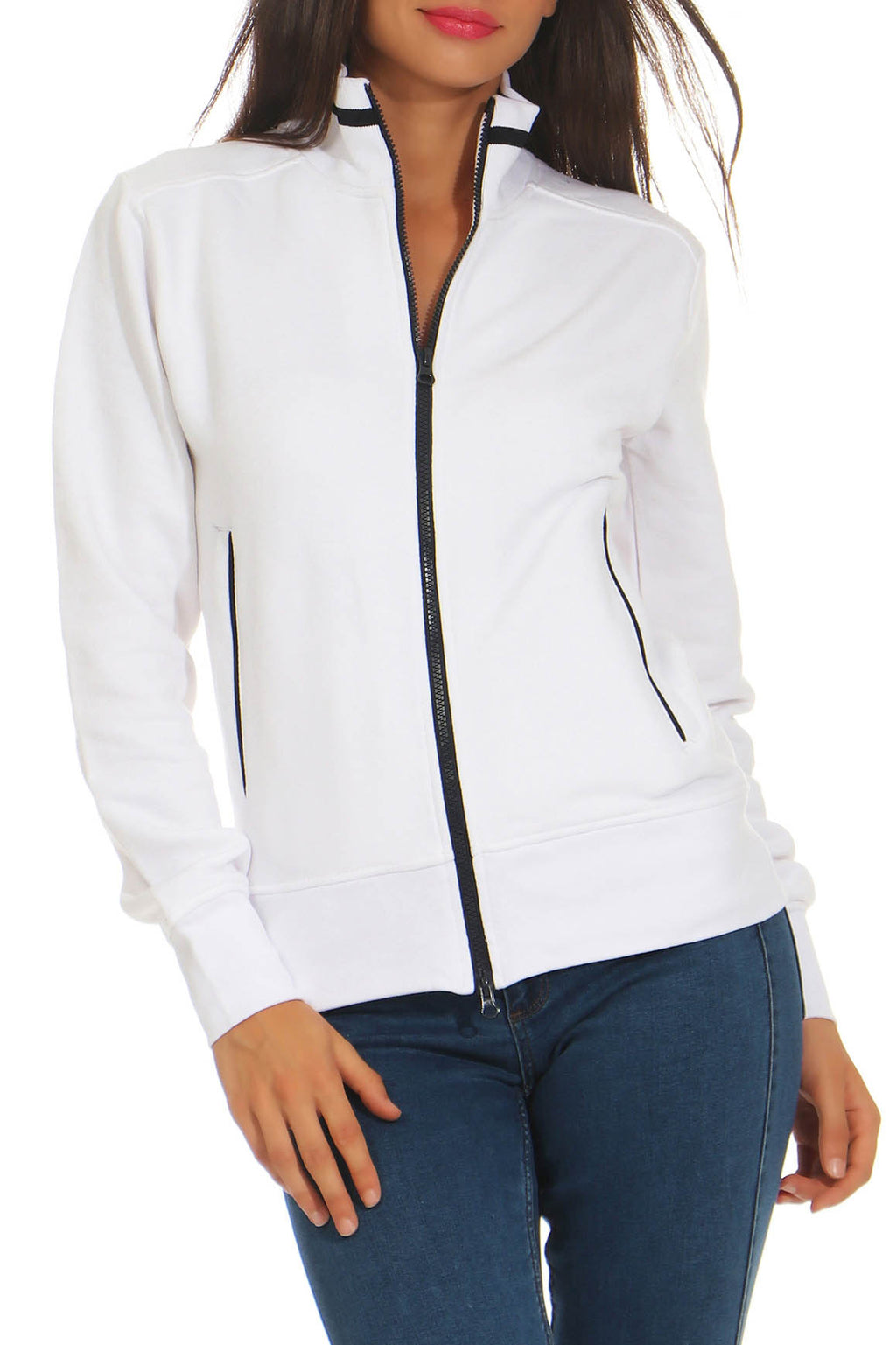 Damen Sweatjacke mit praktischen Taschen in Weiß
