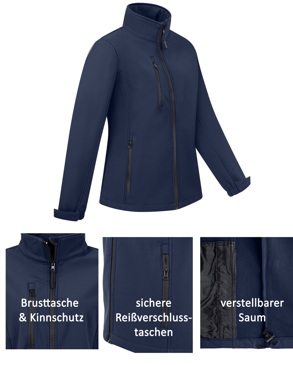Softshelljacke Damen wasserdicht atmungsaktiv Arbeitsjacke mit Stehkragen Dublin