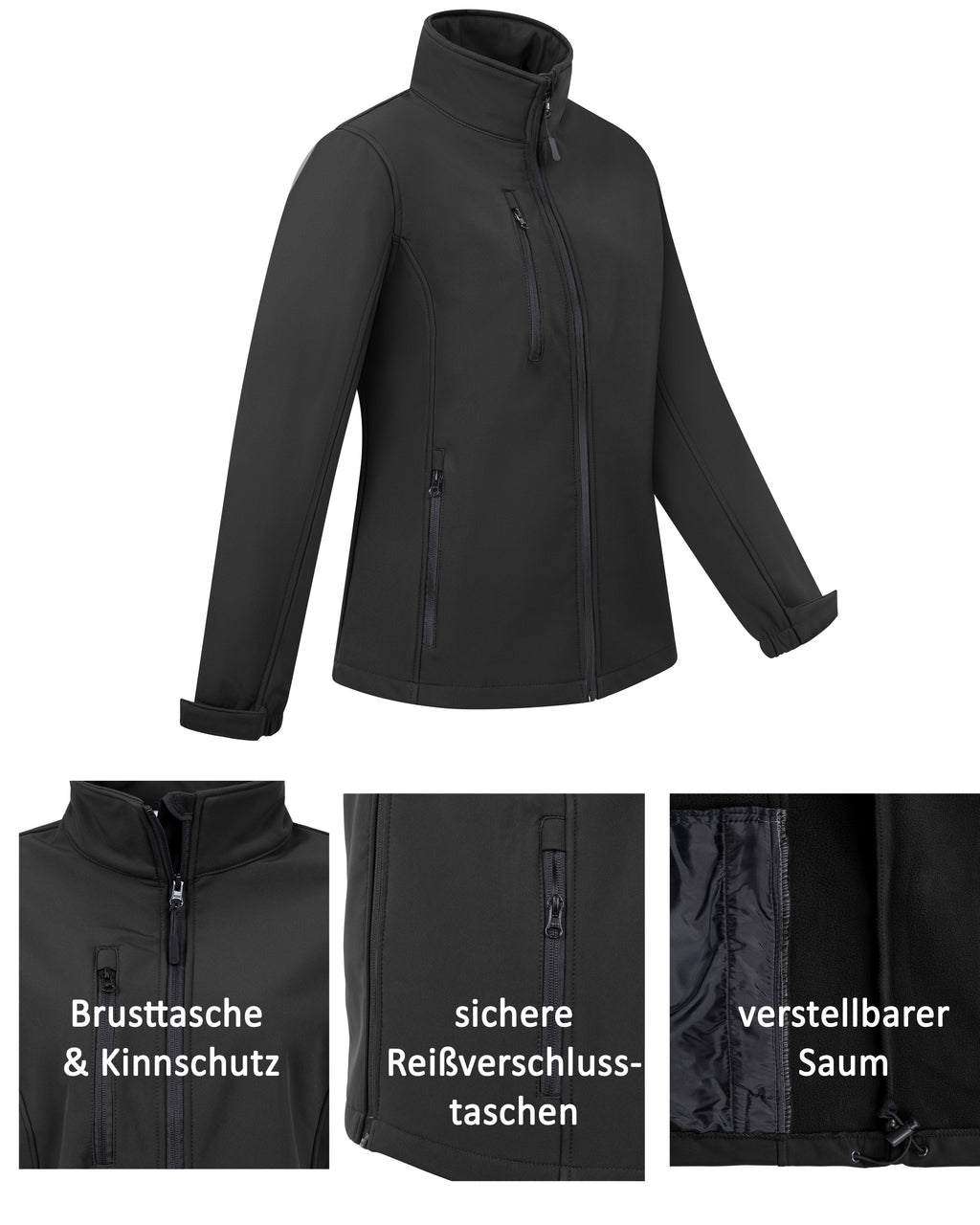 Softshelljacke Damen wasserdicht atmungsaktiv Arbeitsjacke mit Stehkragen Dublin