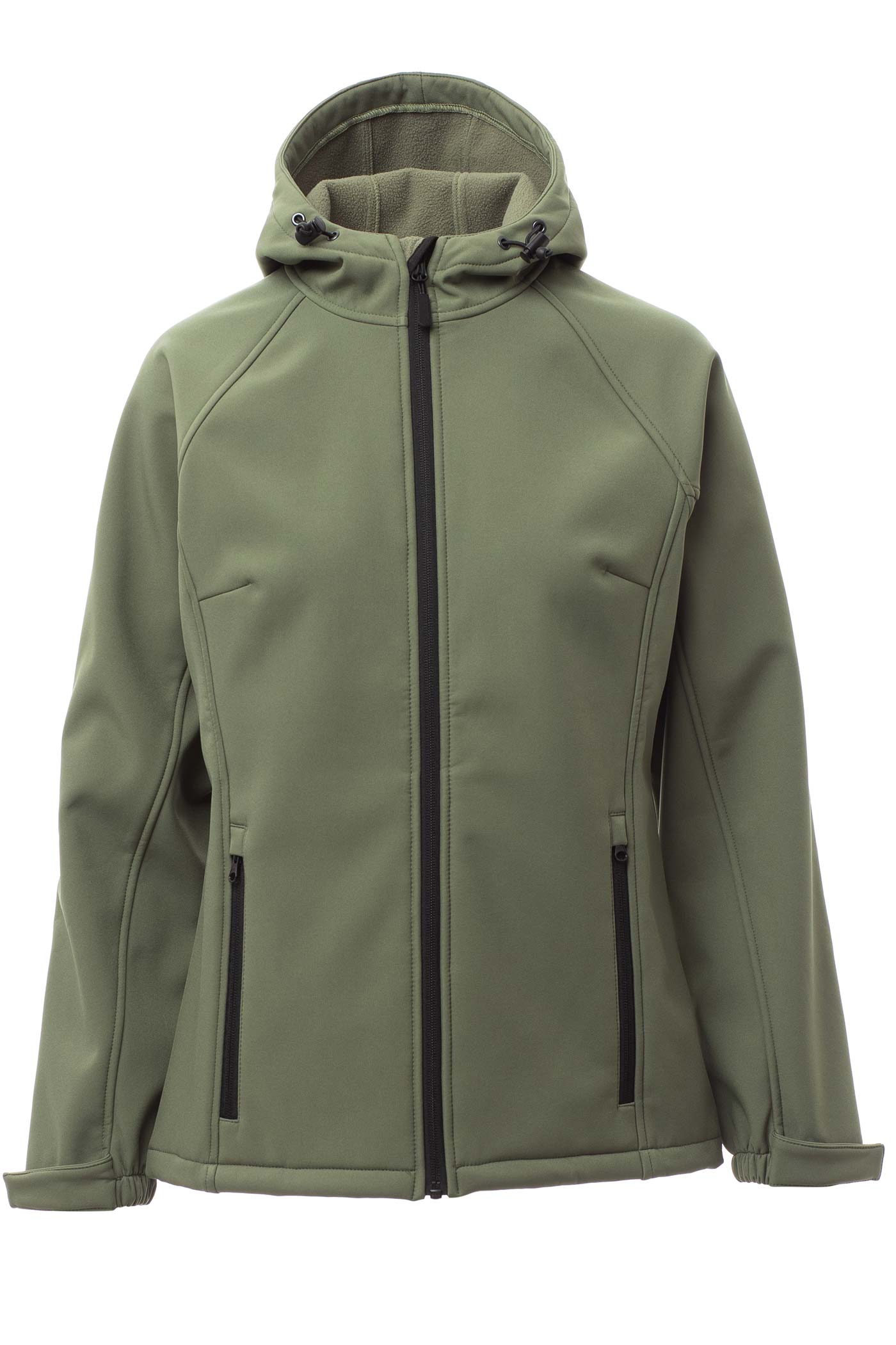 Damen Jacke aus Softshell mit Seitentaschen mit Reißverschluss in Olivgrün