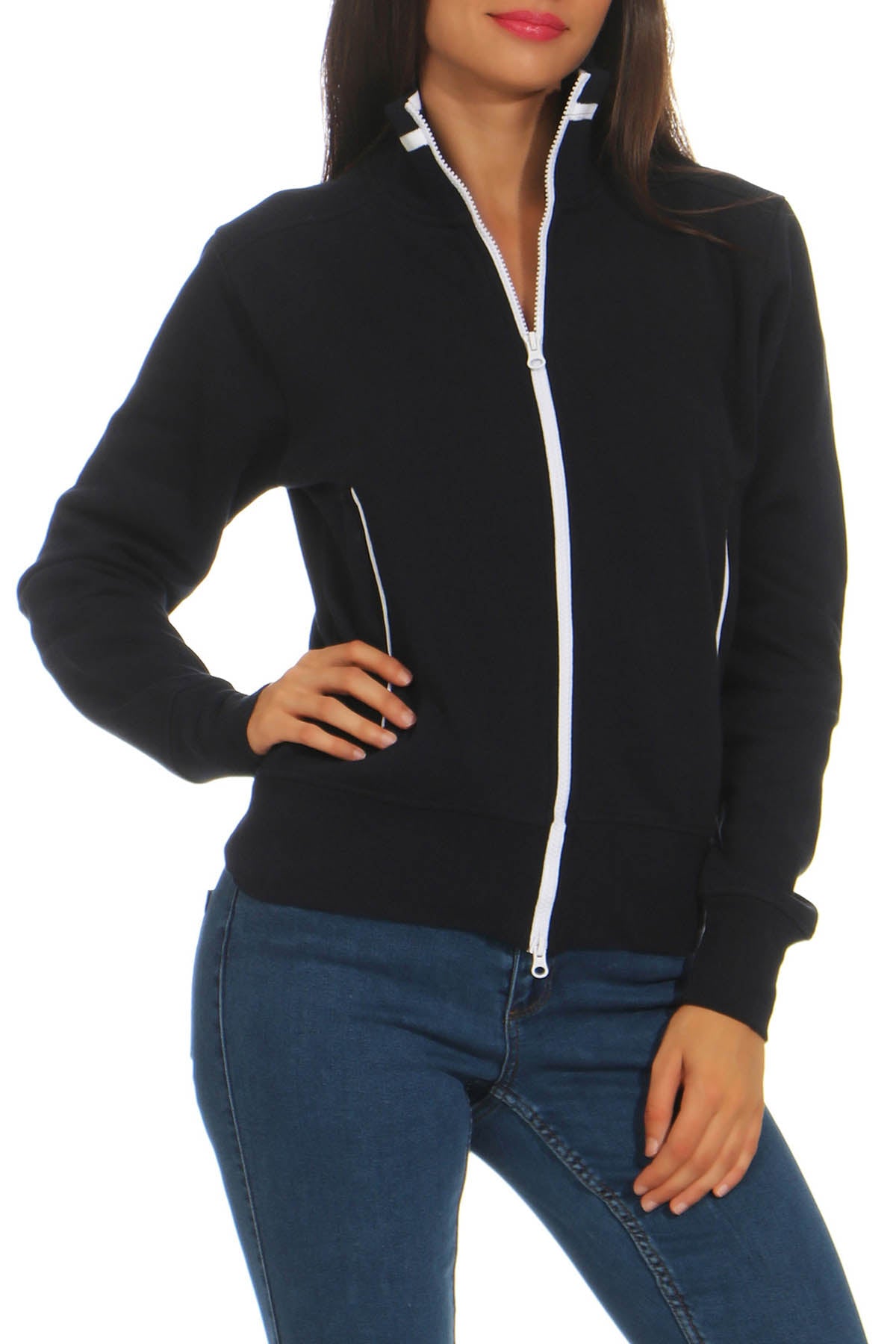 Damen Sweatjacke mit praktischen Taschen in Dunkelblau