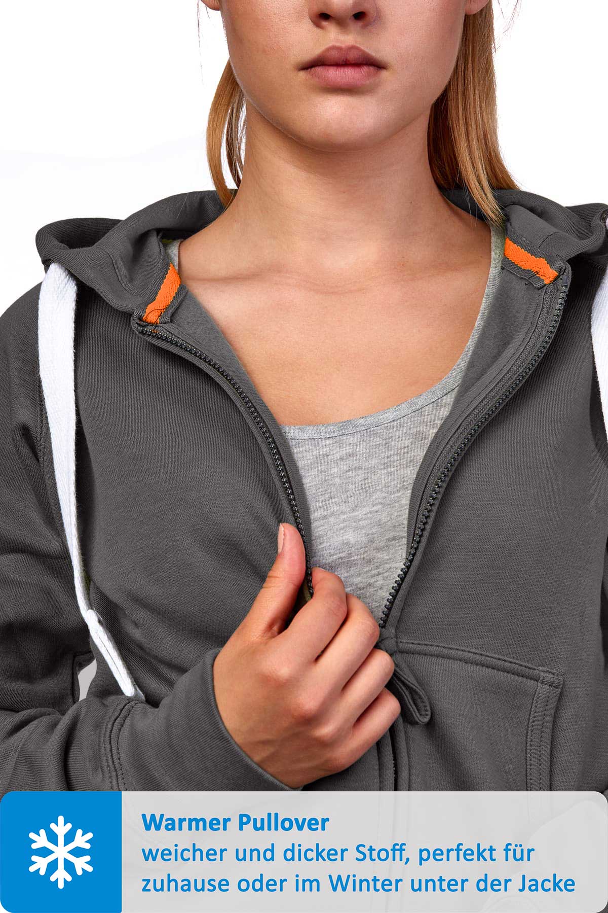 Damen Sweatjacke mit praktischen Seitentaschen in Anthrazit