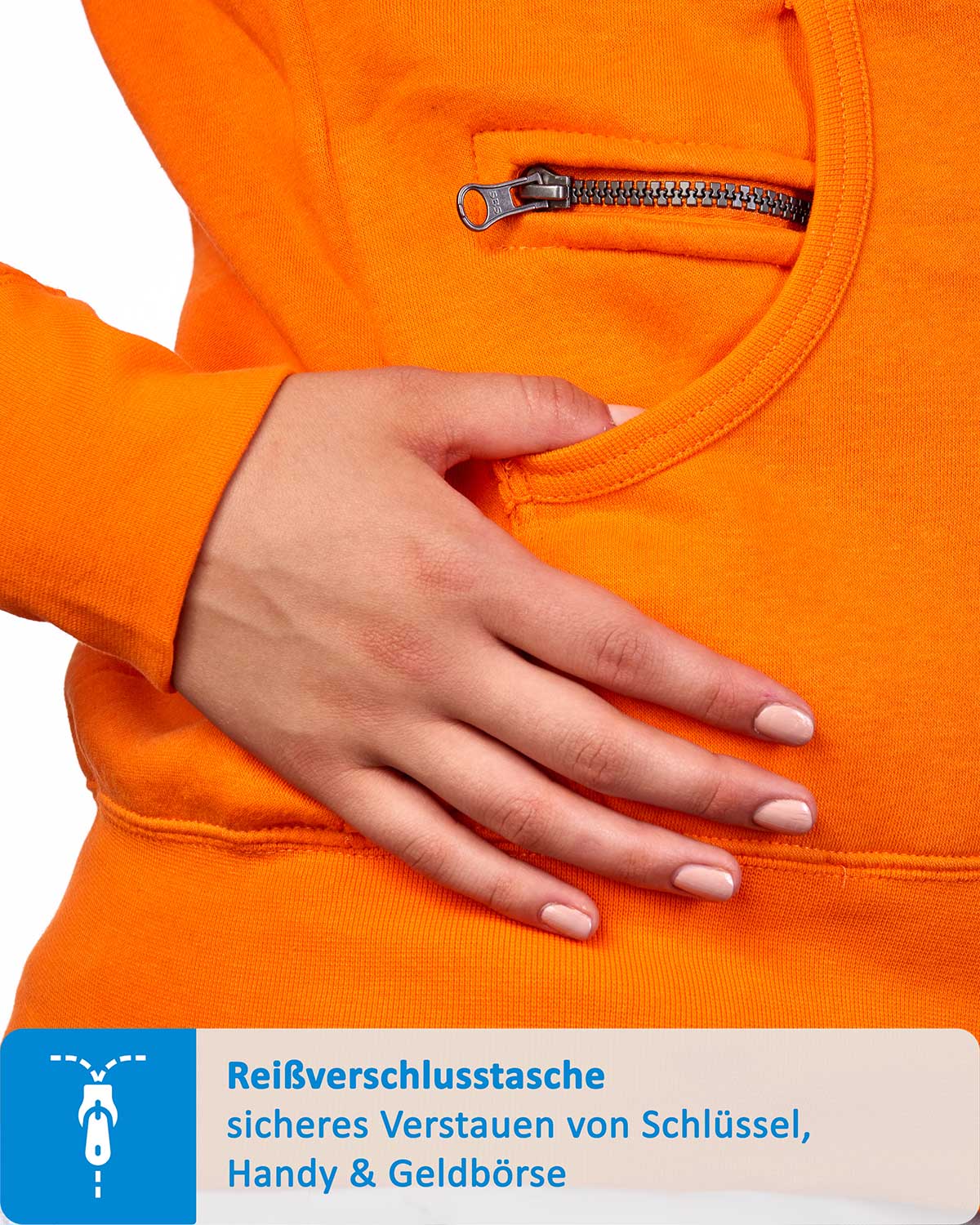 Seitentasche mit zusätzlichem Reißverschlussfach für Handy in Orange