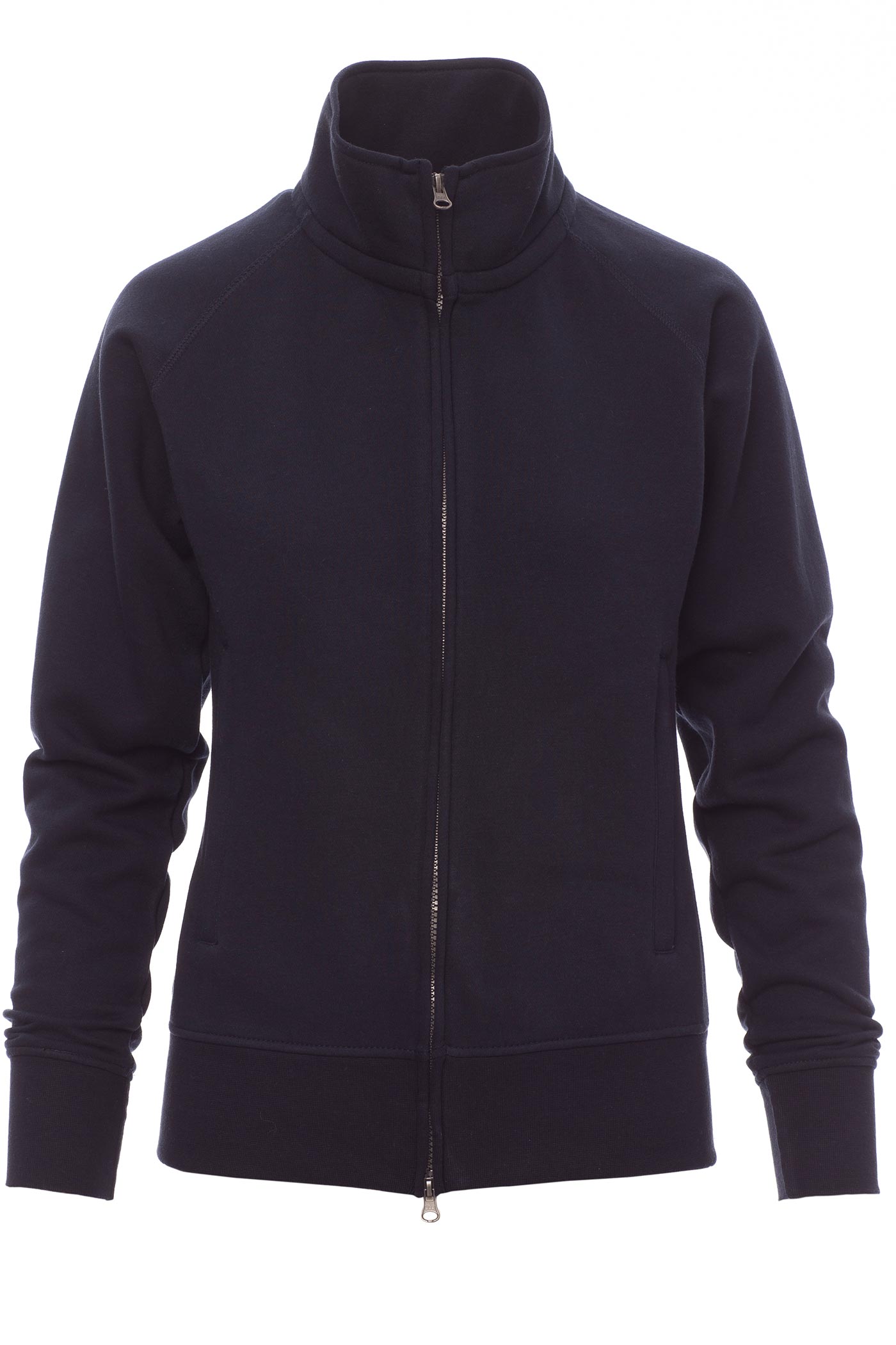 Damen Sweatjacke mit Seitentaschen und Stehkragen in Dunkelblau