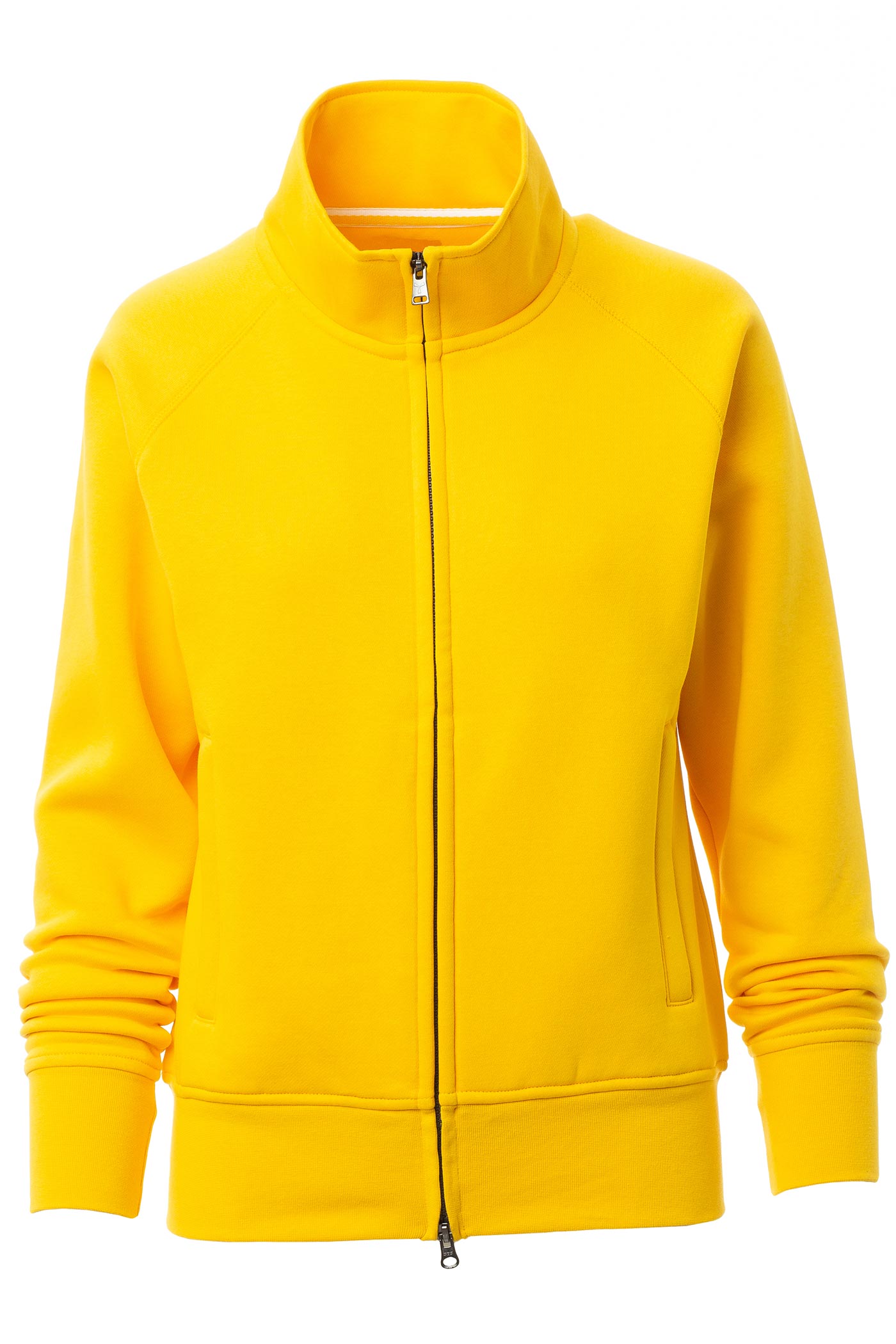 Damen Sweatjacke mit Seitentaschen und Stehkragen in Gelb
