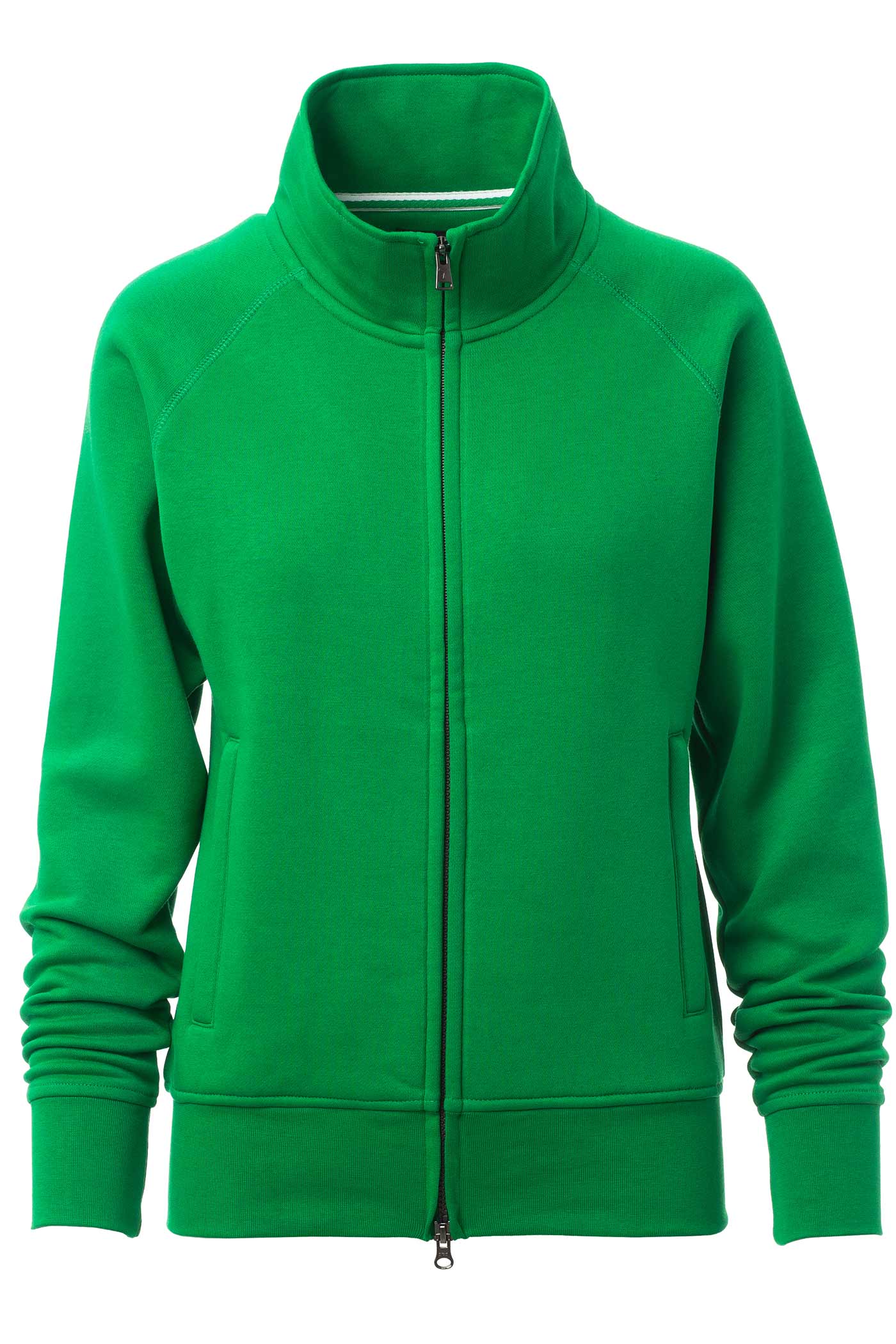Damen Sweatjacke mit Seitentaschen und Stehkragen in Gelbgrün