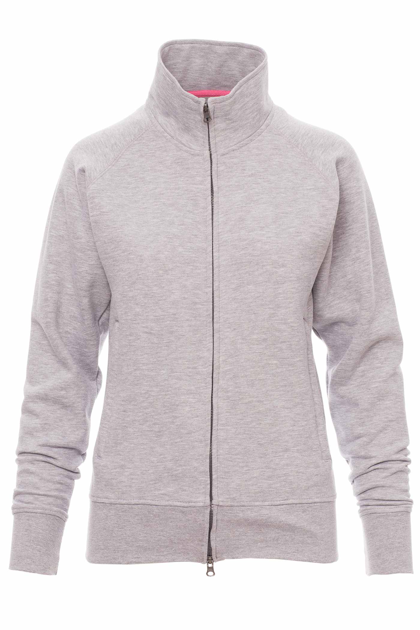 Damen Sweatjacke mit Seitentaschen und Stehkragen in Grau meliert