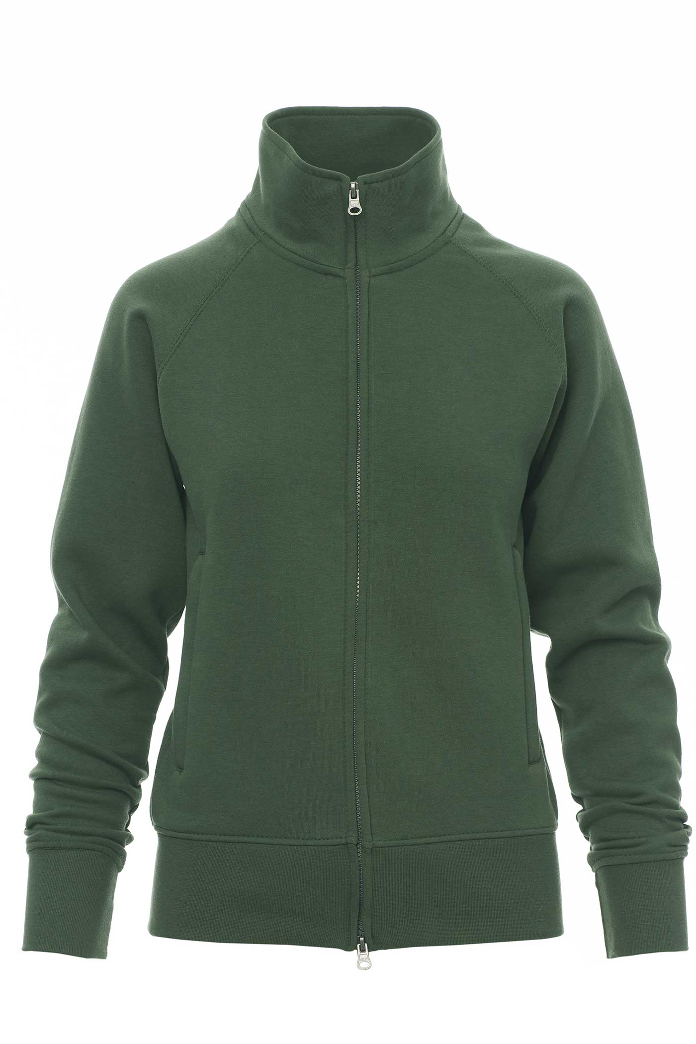 Damen Sweatjacke mit Seitentaschen und Stehkragen in Grün