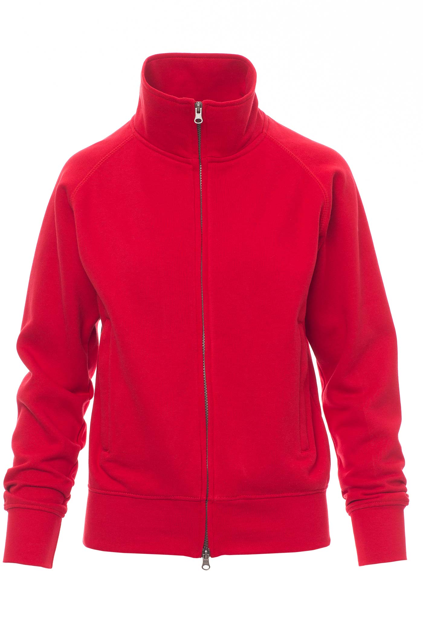Damen Sweatjacke mit Seitentaschen und Stehkragen in Rot