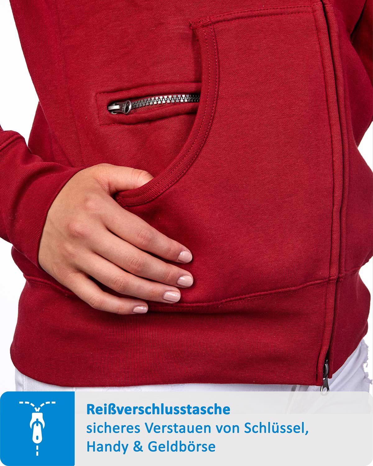 Seitentasche mit zusätzlichem Reißverschlussfach für Handy in Bordeaux