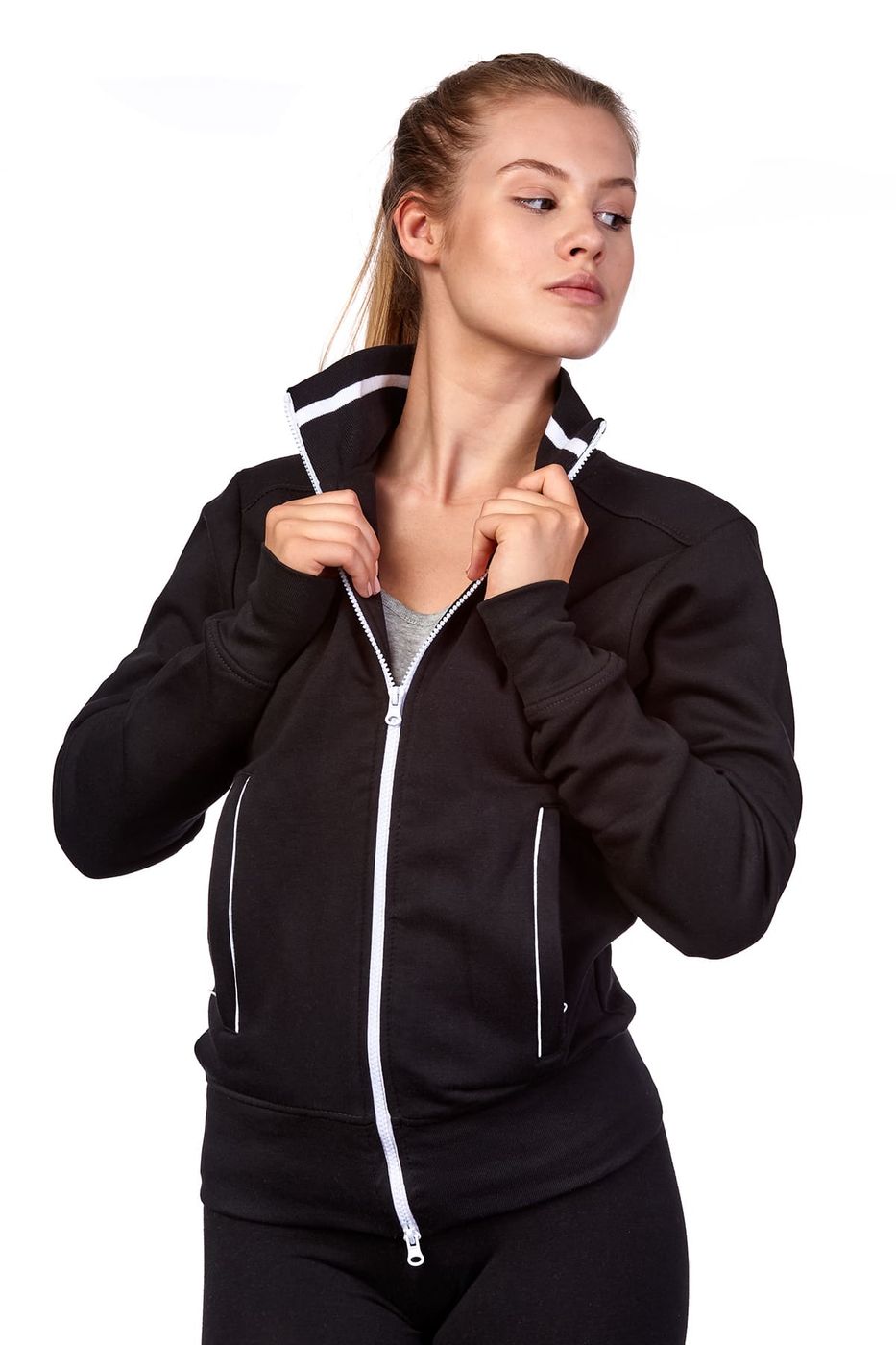 Damen Sweatjacke mit praktischen Taschen in Schwarz