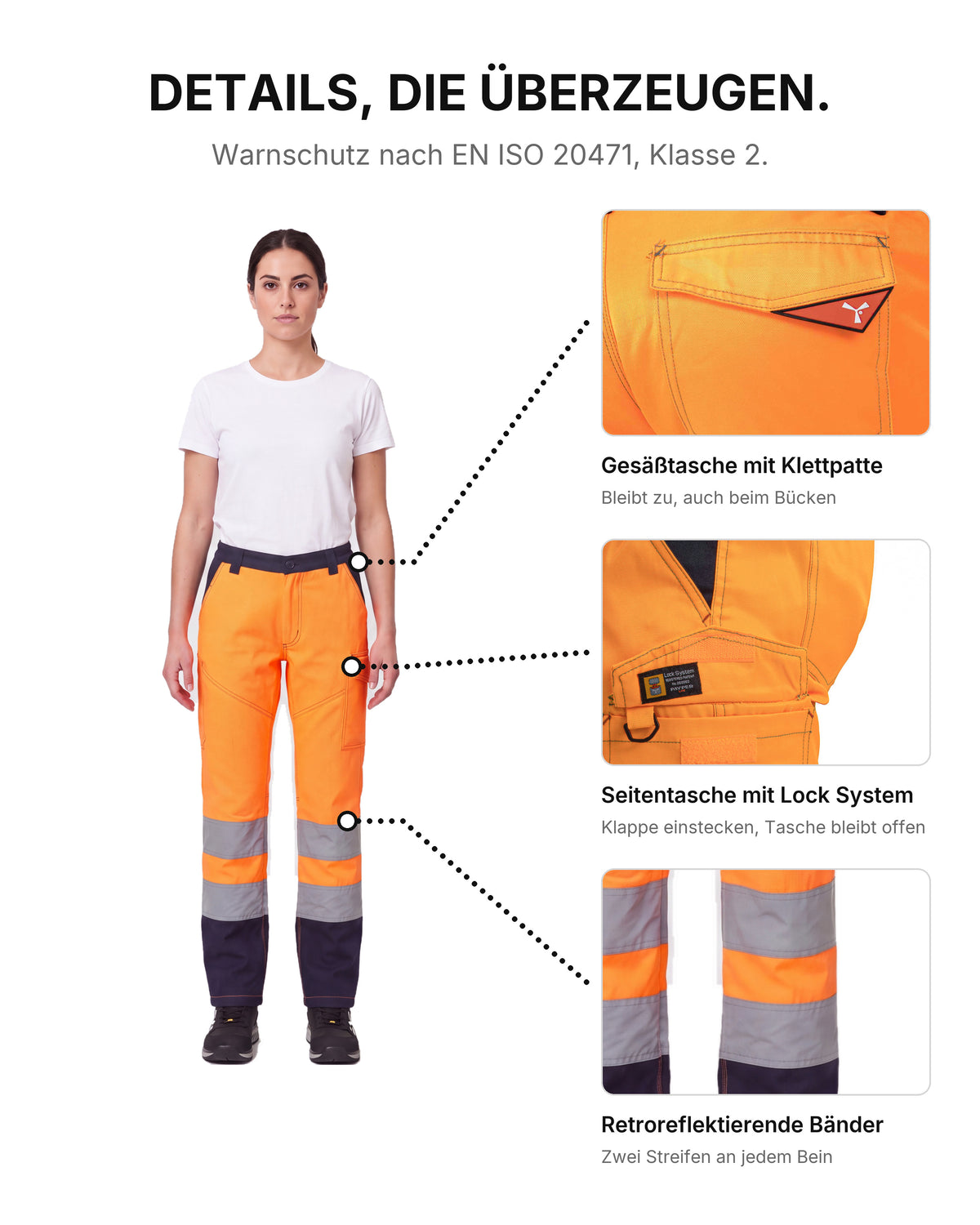 Damen Warnschutzhose Arbeitshose Orange / Gelb Charter
