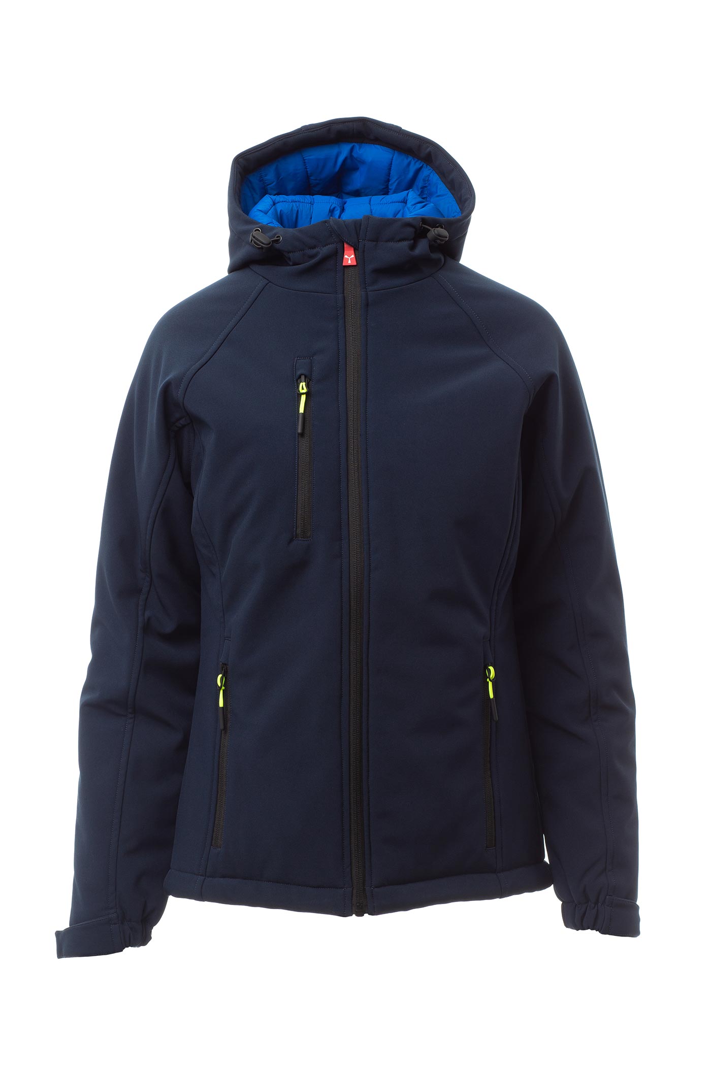 Damen Winterjacke Softshell mit Kapuze und Brusttasche in Dunkelblau