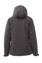 Damen Winterjacke wattiert aus Softshell mit Kapuze und Stehkragen in Anthrazit