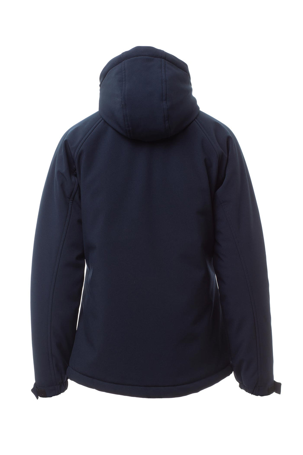 Damen Winterjacke wattiert aus Softshell mit Kapuze und Stehkragen in Dunkelblau