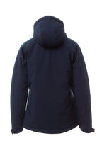 Damen Winterjacke wattiert aus Softshell mit Kapuze und Stehkragen in Dunkelblau