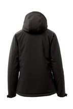 Damen Winterjacke wattiert aus Softshell mit Kapuze und Stehkragen in Schwarz