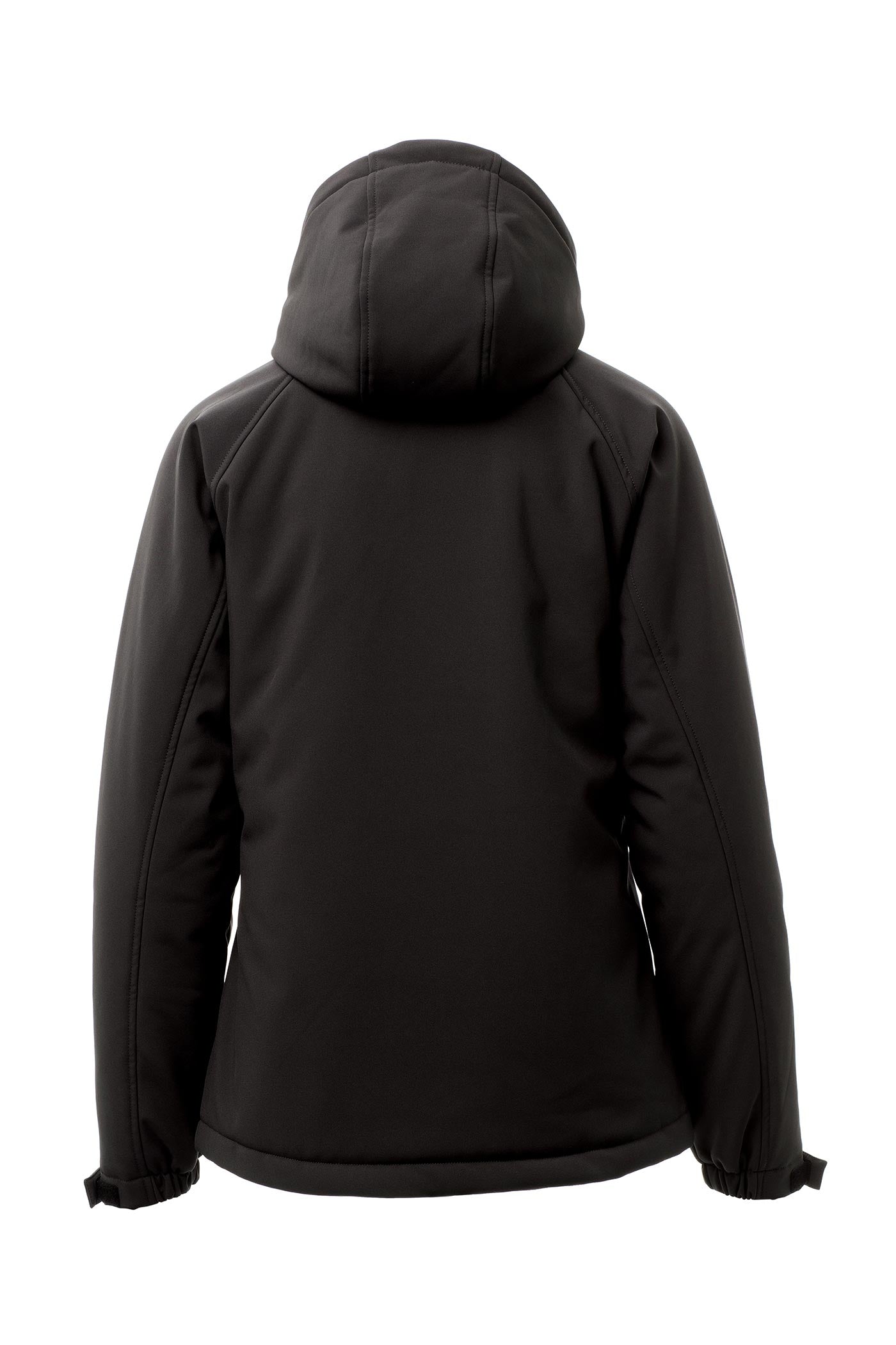 Damen Winterjacke wattiert aus Softshell mit Kapuze und Stehkragen in Schwarz