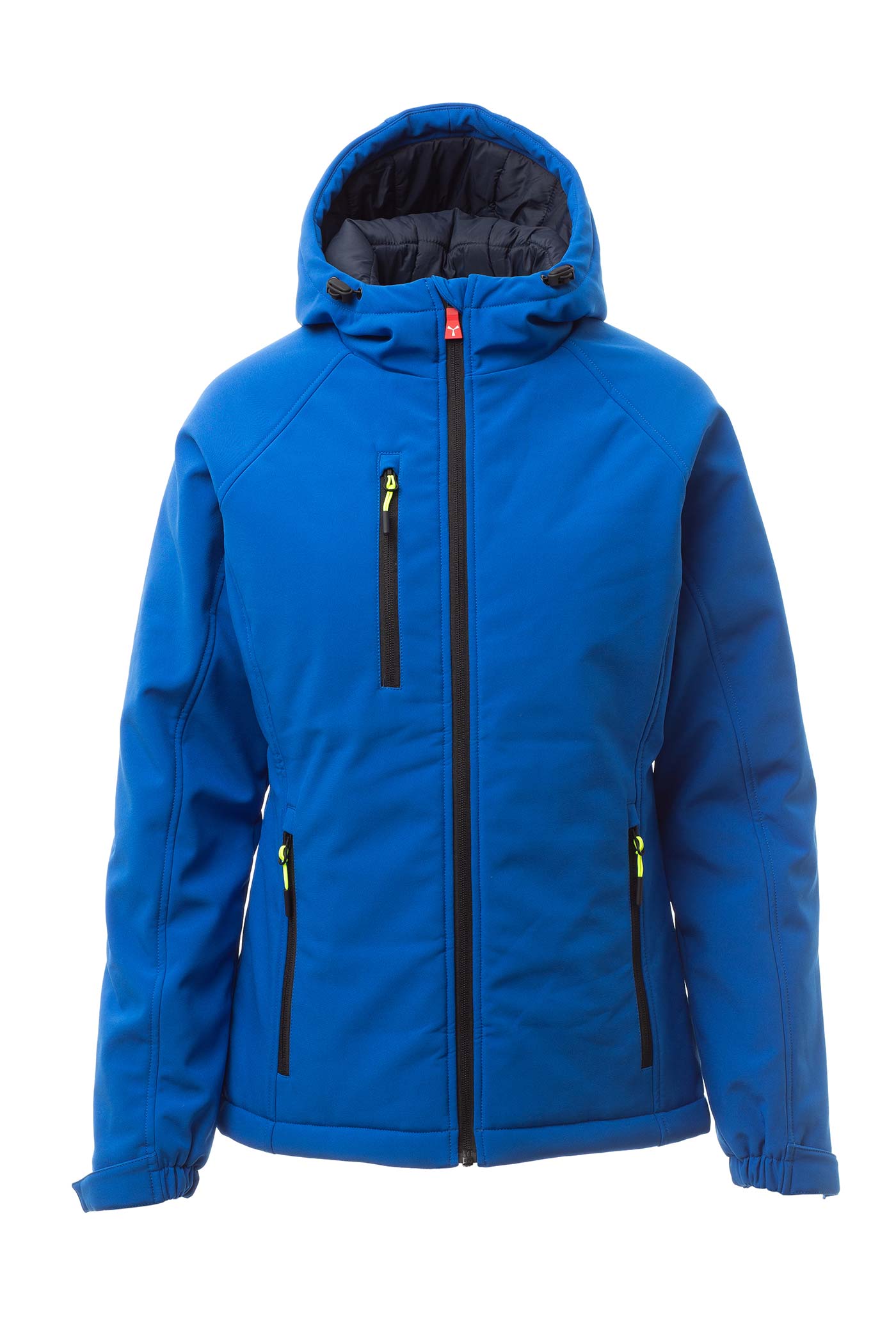 Damen Winterjacke Softshell mit Kapuze und Brusttasche in Blau