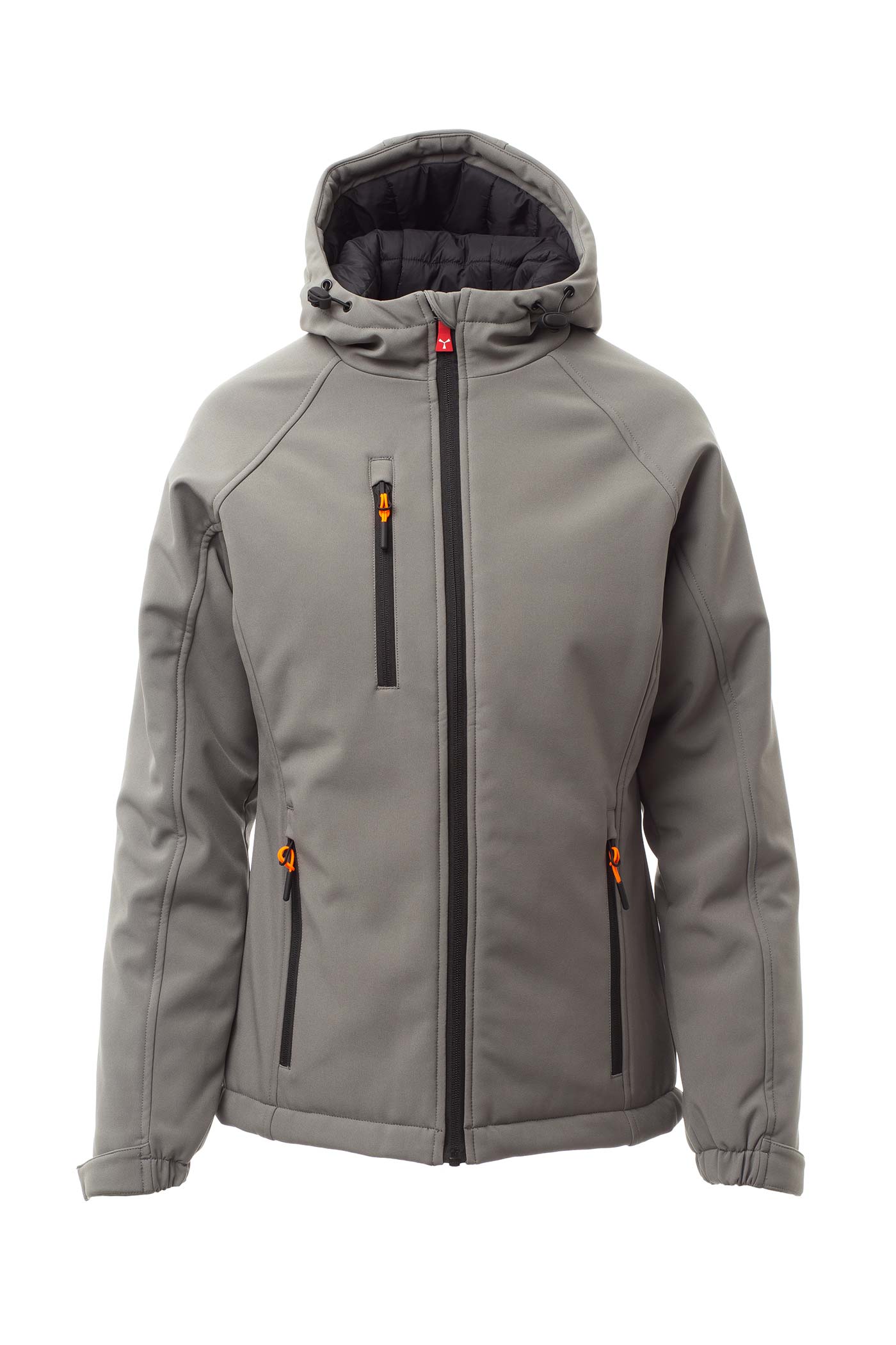 Damen Winterjacke Softshell mit Kapuze und Brusttasche in Grau