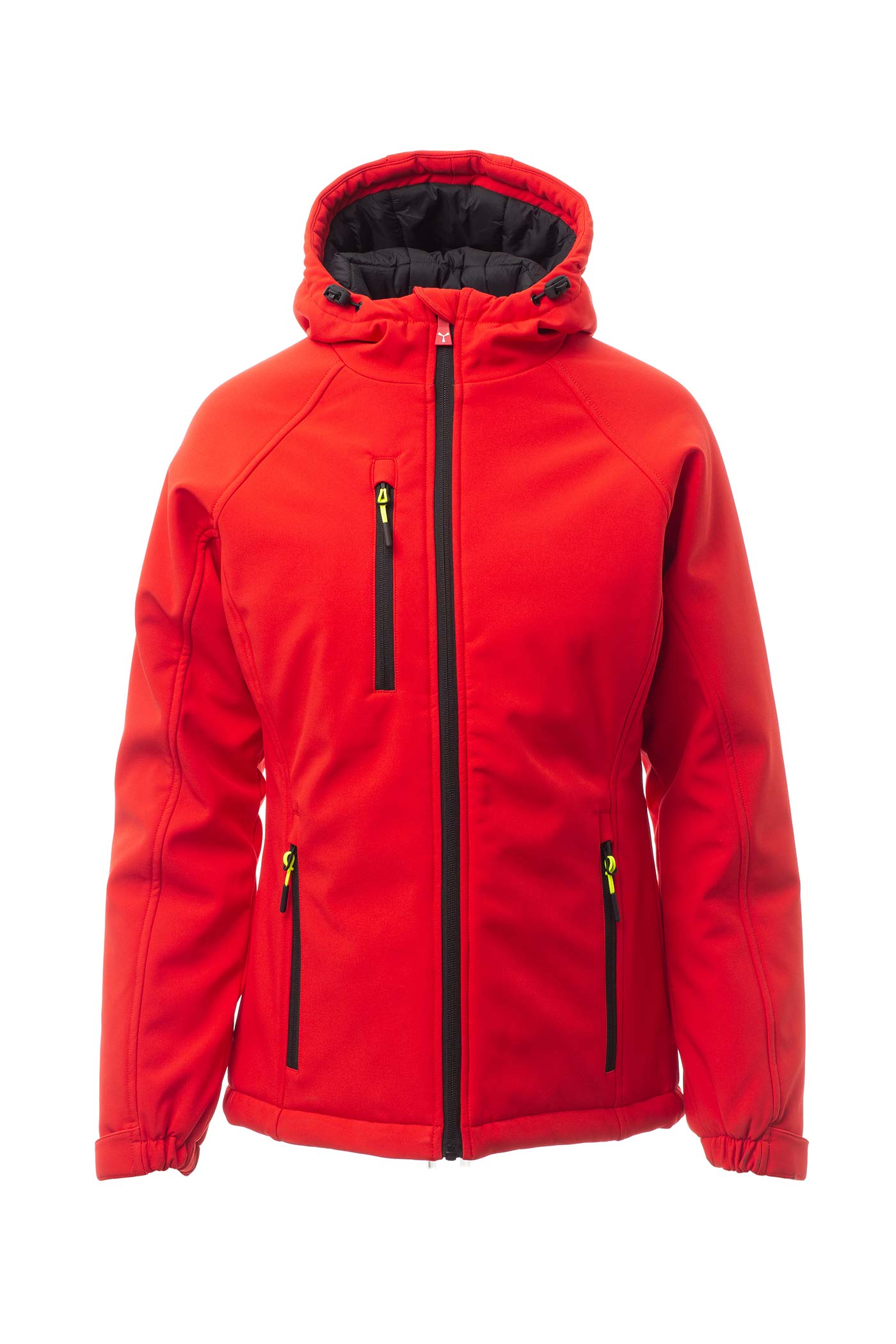 Damen Winterjacke Softshell mit Kapuze und Brusttasche in Rot
