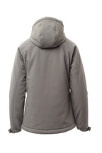 Damen Winterjacke wattiert aus Softshell mit Kapuze und Stehkragen in Grau