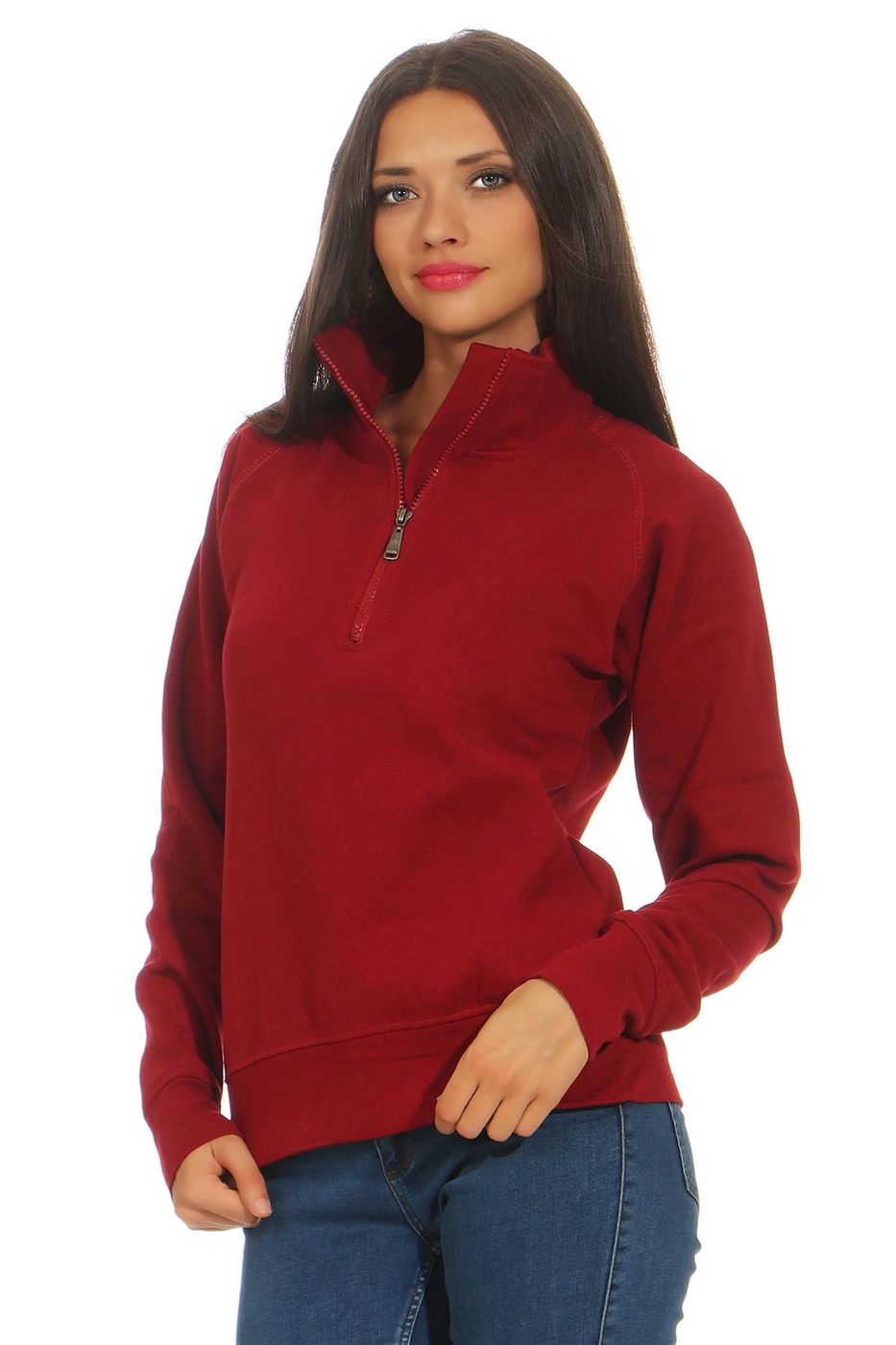 Damen Halfzip mit Stehkragen in Bordeaux