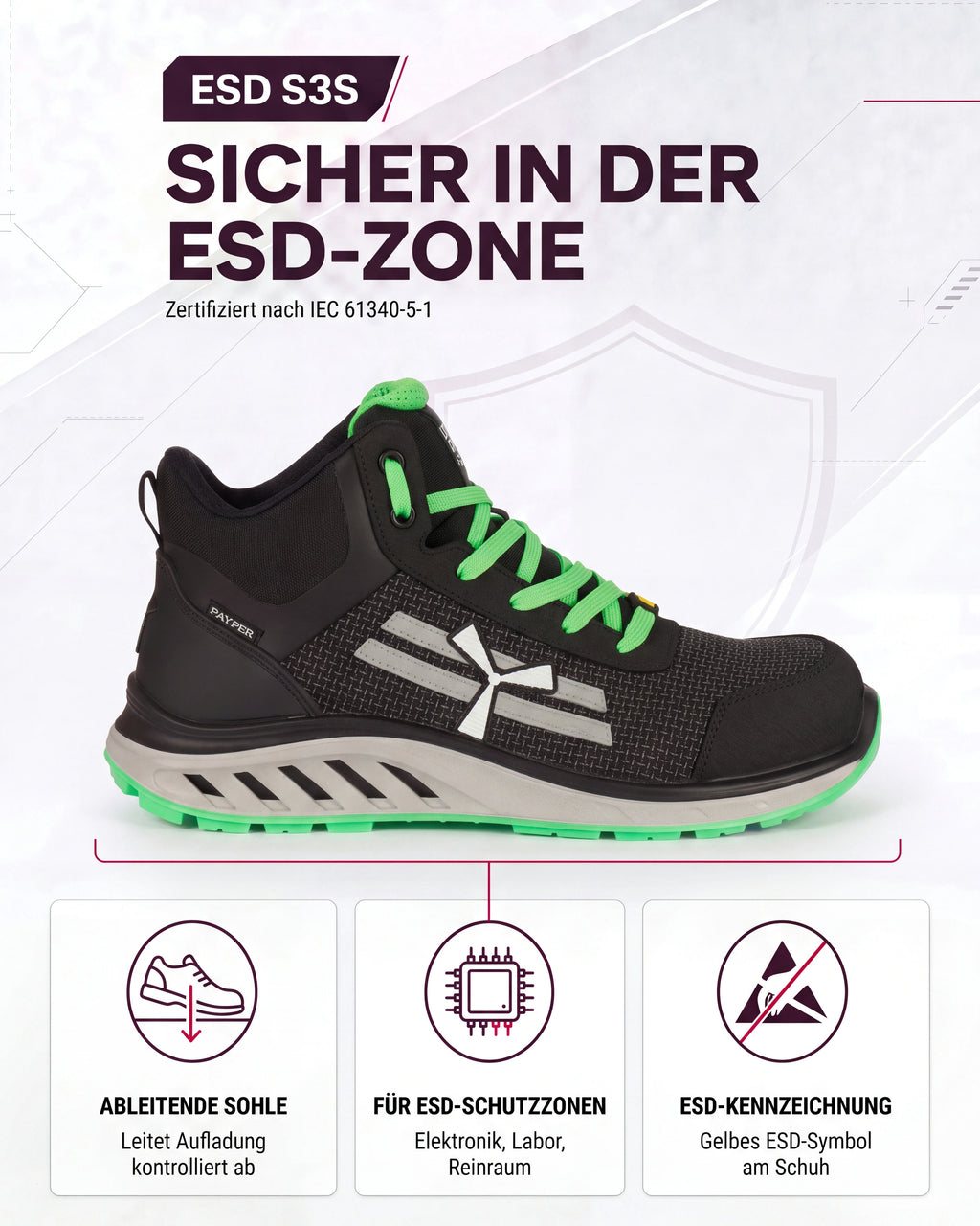 ESD Arbeitsschuh knöchelhoch leicht S3S X-Mars Mid