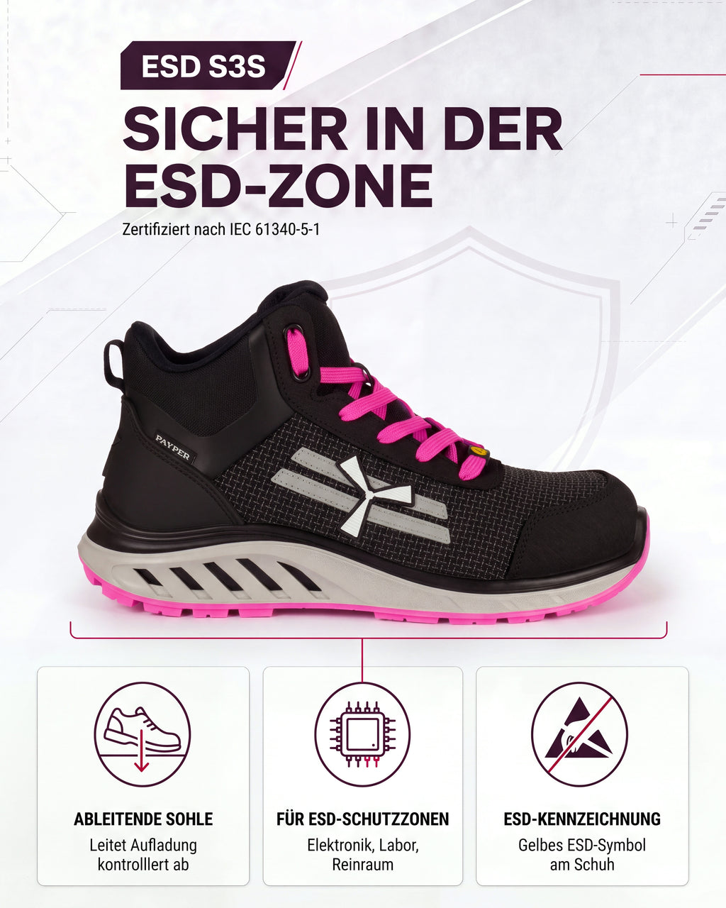 ESD Arbeitsschuh knöchelhoch leicht S3S X-Mars Mid