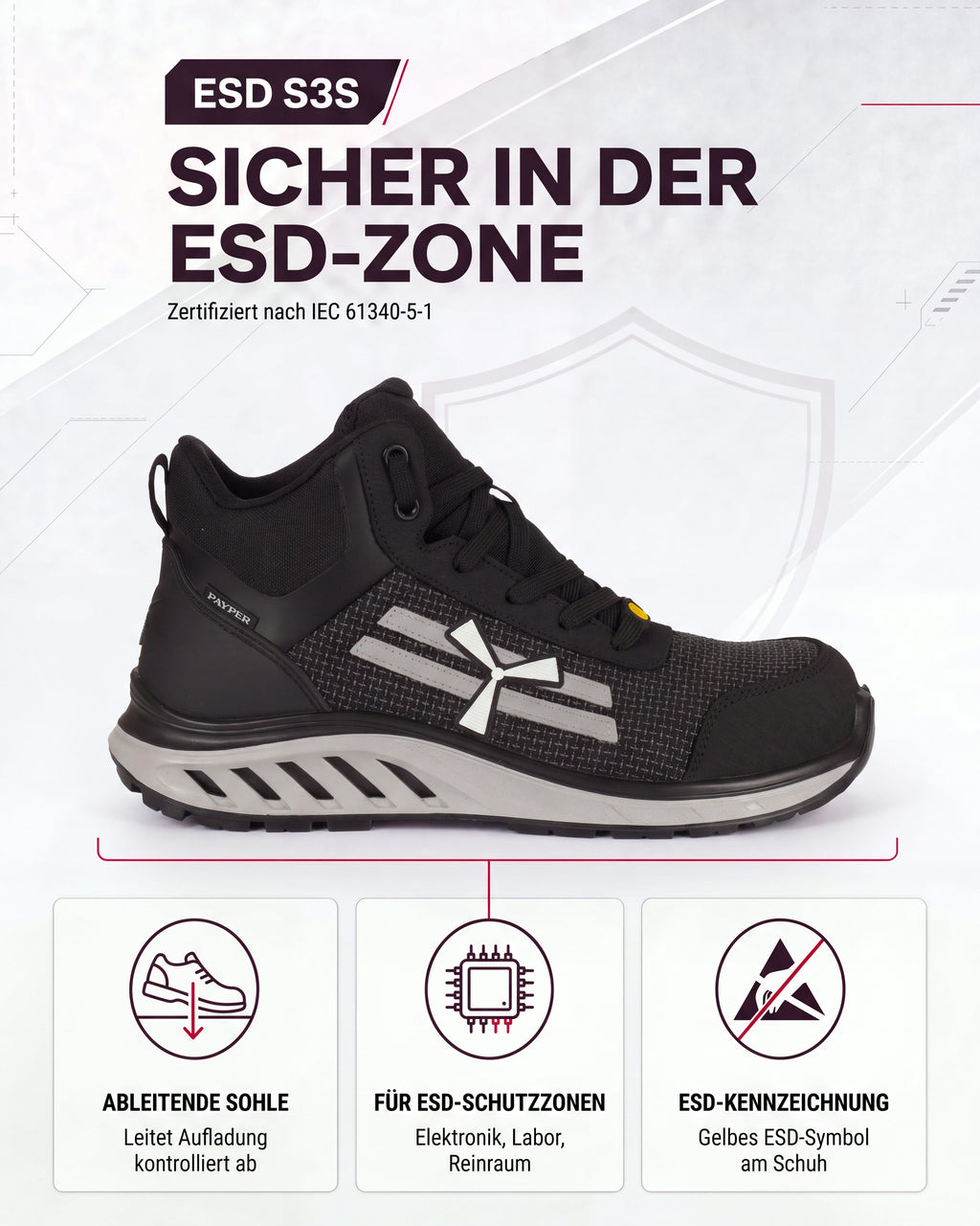ESD Arbeitsschuh knöchelhoch leicht S3S X-Mars Mid
