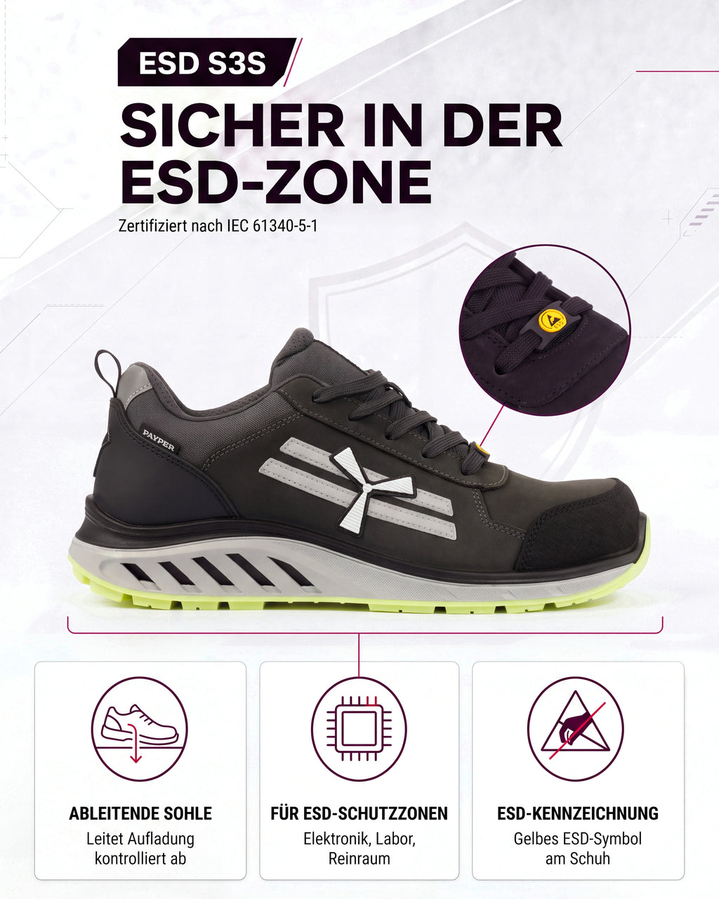 ESD Sicherheitsschuh S3S mit Kunststoffkappe Leder X-Moon