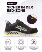 ESD Sicherheitsschuh S3S mit Kunststoffkappe Leder X-Moon