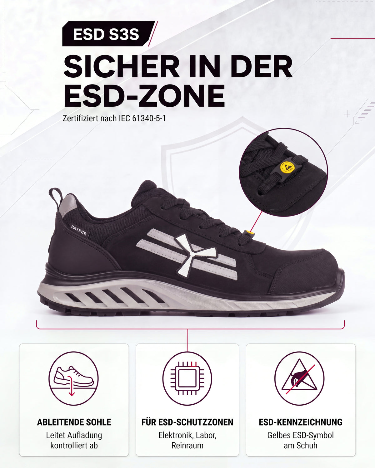 ESD Sicherheitsschuh S3S mit Kunststoffkappe Leder X-Moon