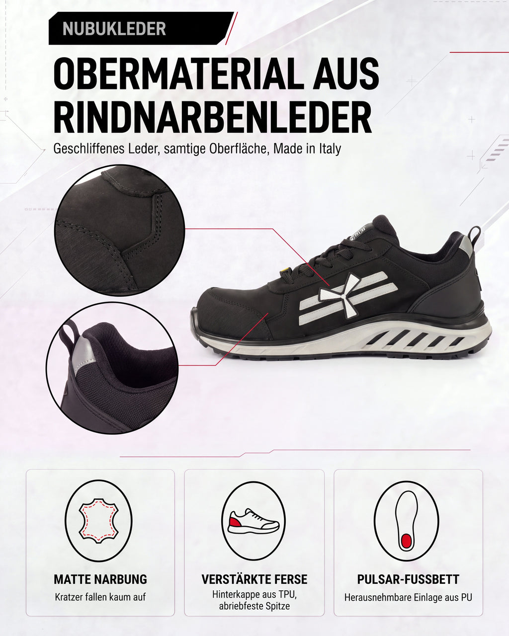 ESD Sicherheitsschuh S3S mit Kunststoffkappe Leder X-Moon