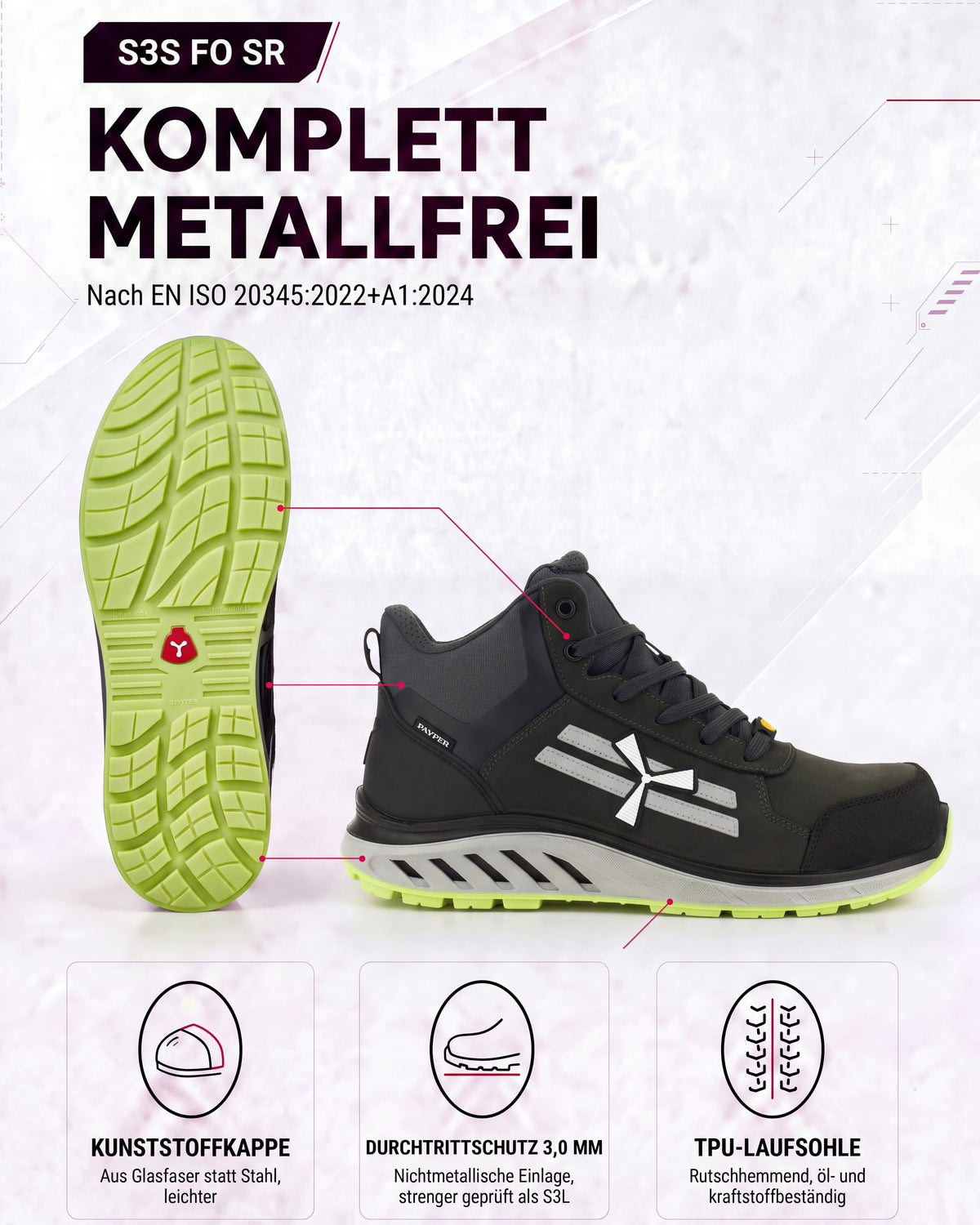 ESD Sicherheitsschuh S3S metallfrei knöchelhoch X-Moon Mid