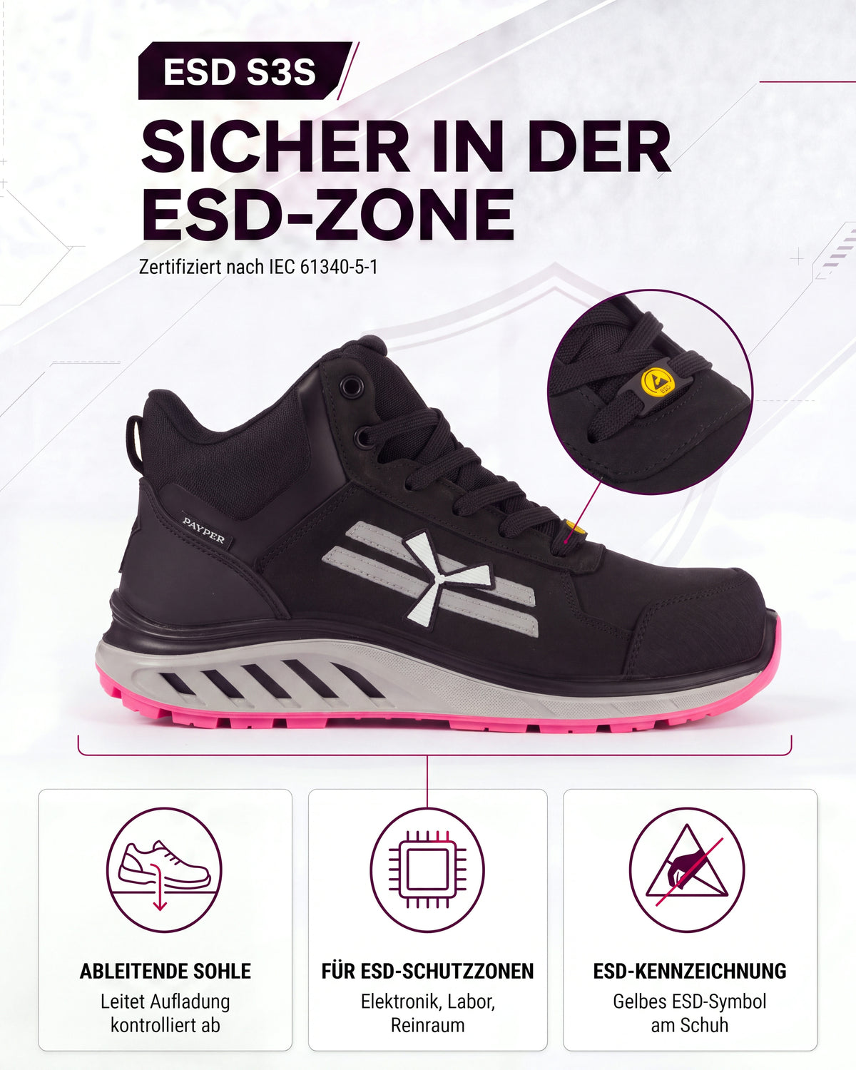 ESD Sicherheitsschuh S3S metallfrei knöchelhoch X-Moon Mid