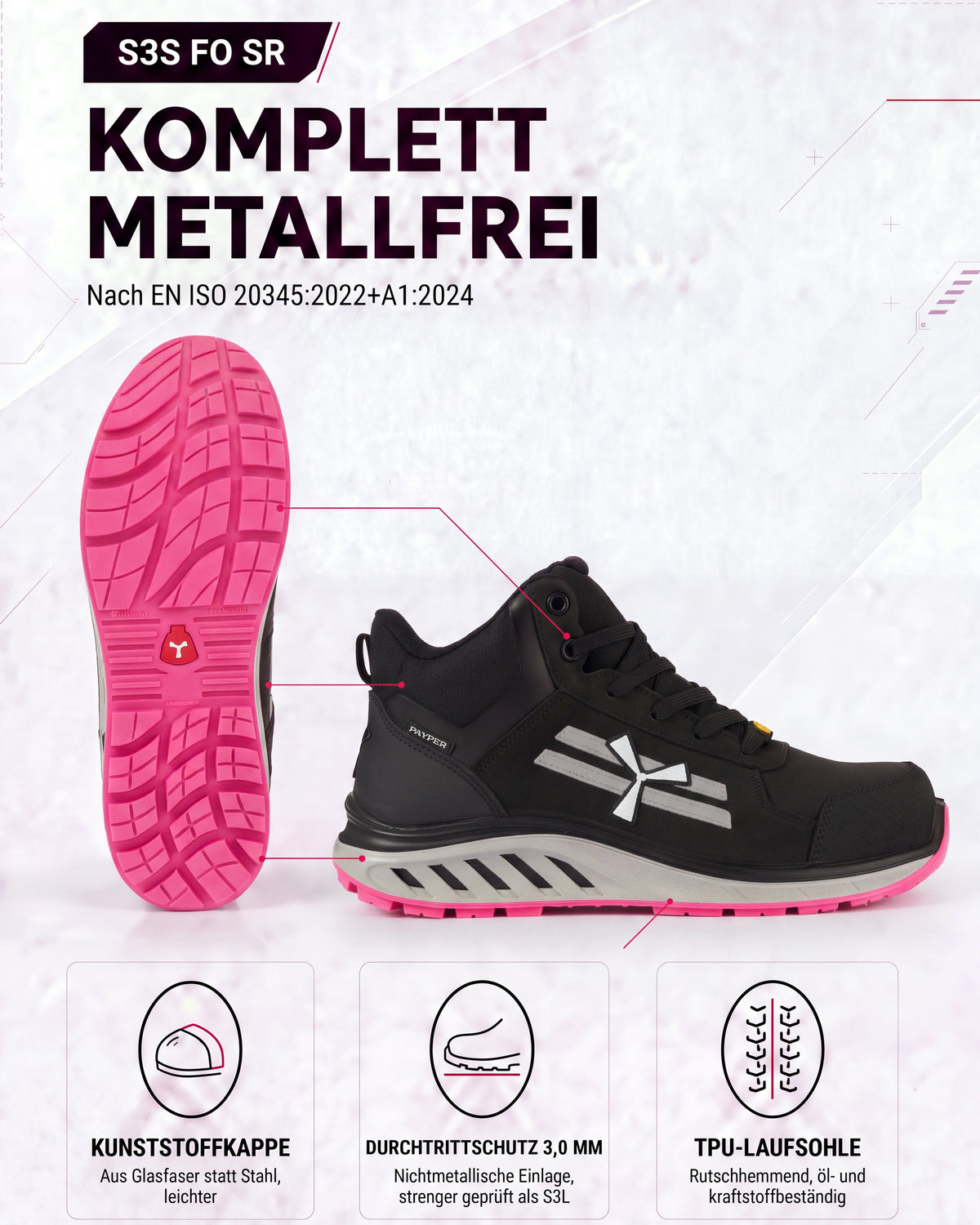 ESD Sicherheitsschuh S3S metallfrei knöchelhoch X-Moon Mid