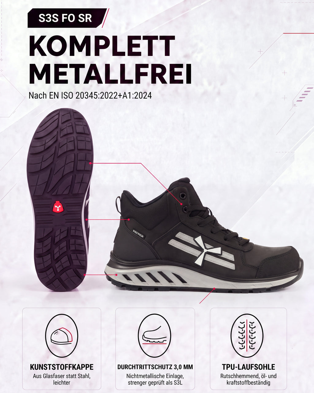 ESD Sicherheitsschuh S3S metallfrei knöchelhoch X-Moon Mid