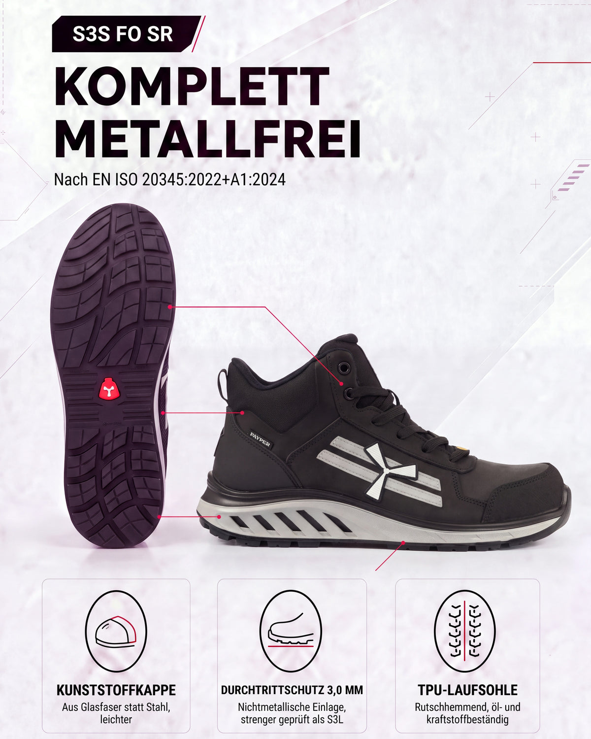 ESD Sicherheitsschuh S3S metallfrei knöchelhoch X-Moon Mid